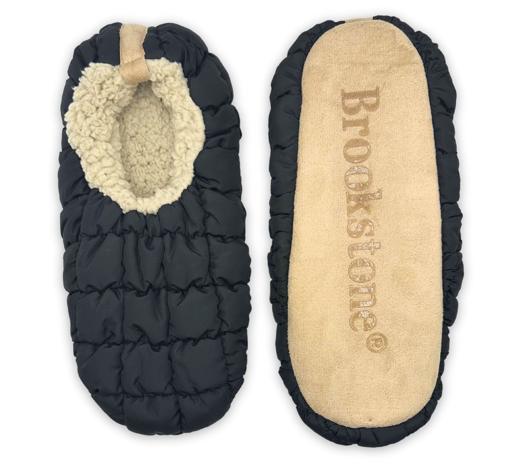 Brookstone Men's Puffer Slipper Socks with Non-Slip Bottoms