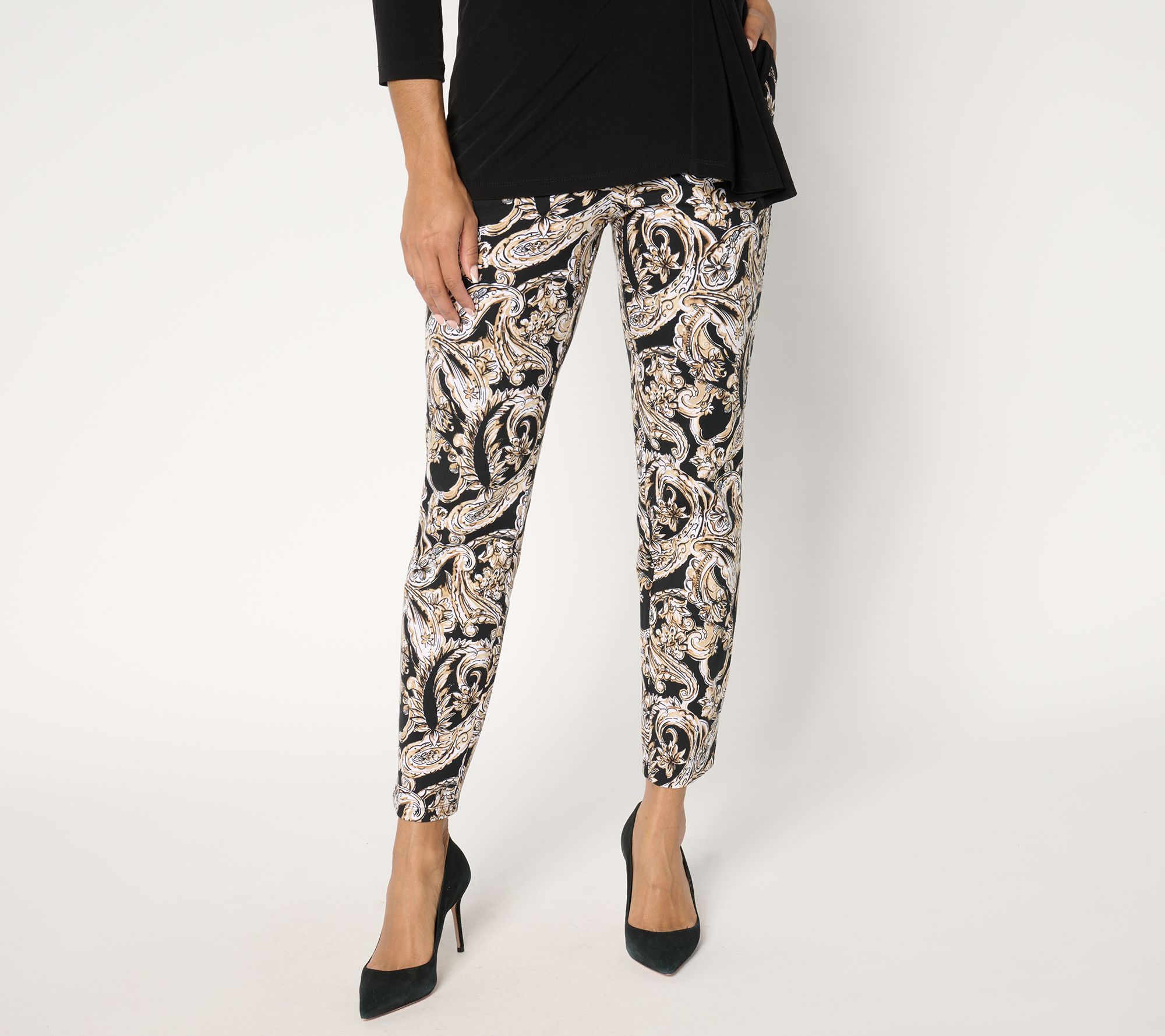 "As Is" Susan Graver Weekend Printed Premium Stretch Petite Slim Ankle Pant