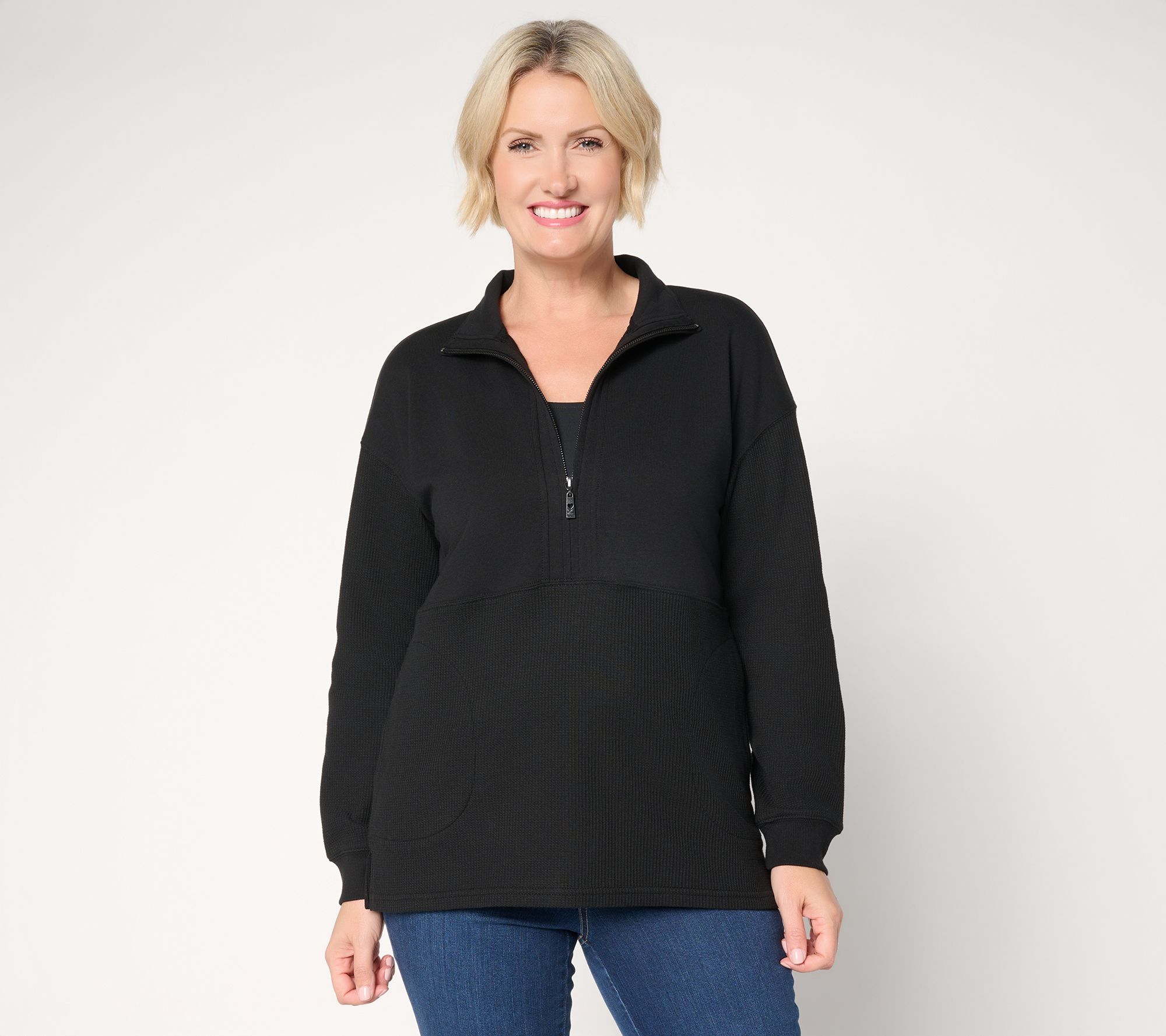 Belle by Kim Gravel Mixed Media Micro Waffle Half Zip