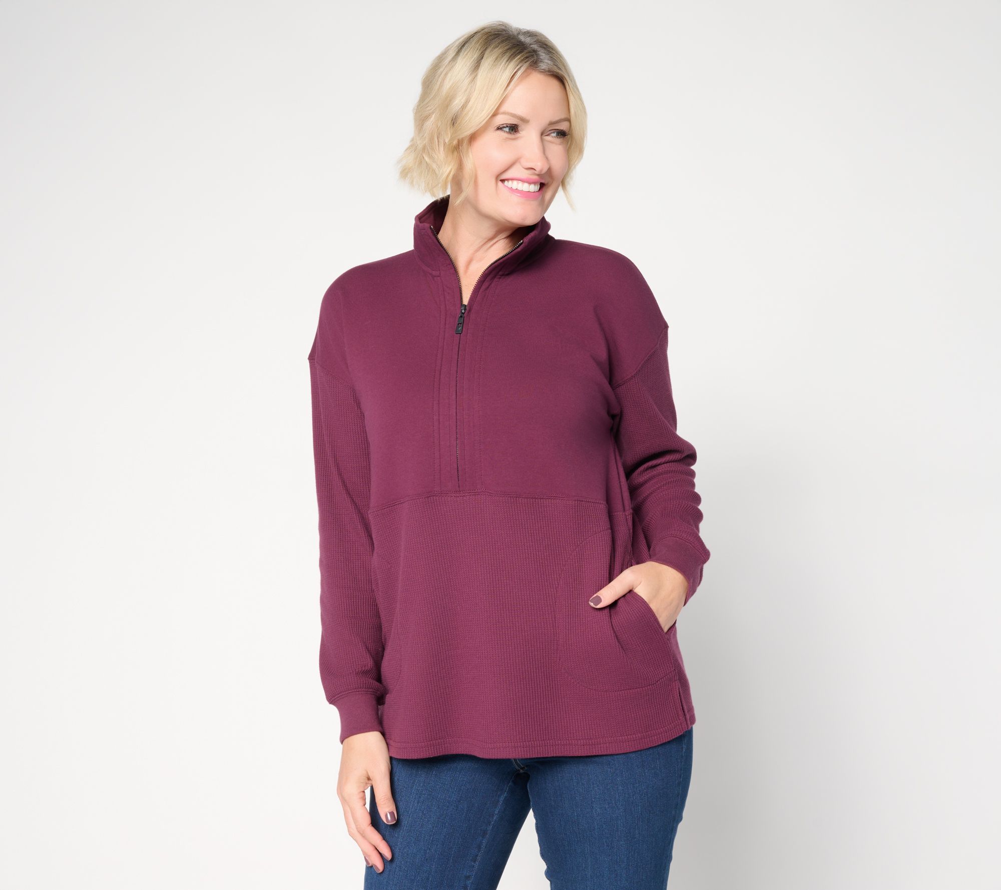 Belle by Kim Gravel Mixed Media Micro Waffle Half Zip