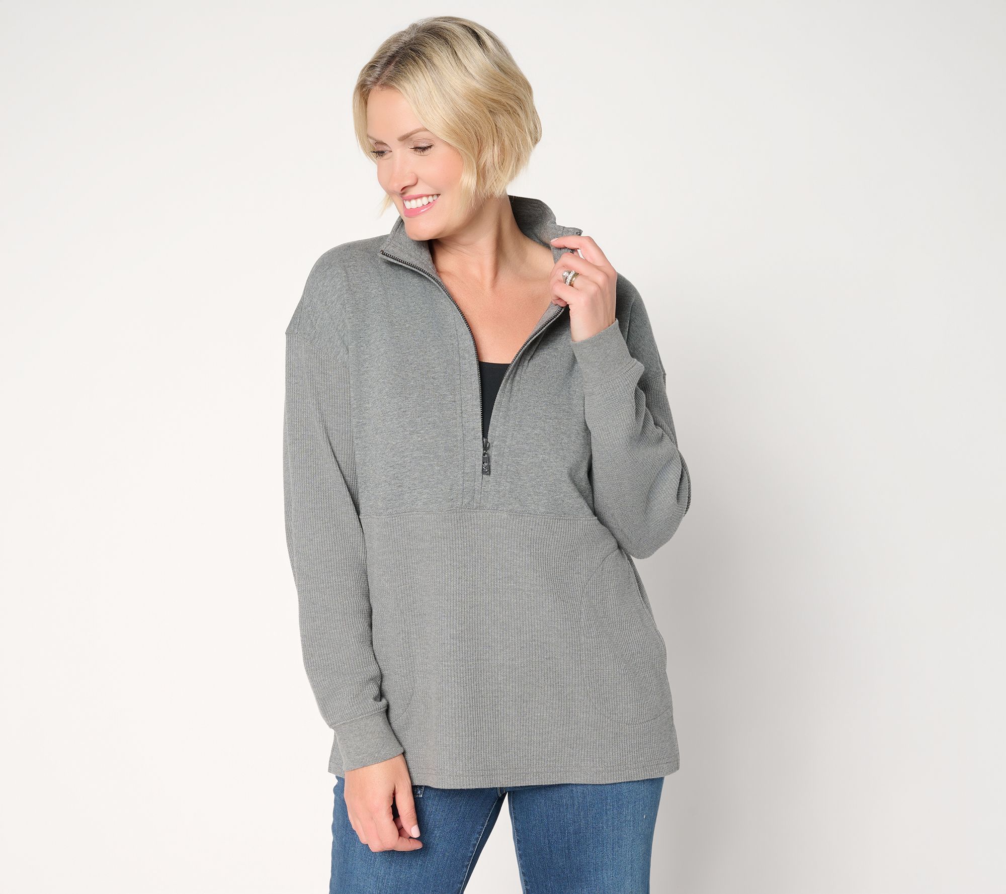 Belle by Kim Gravel Mixed Media Micro Waffle Half Zip