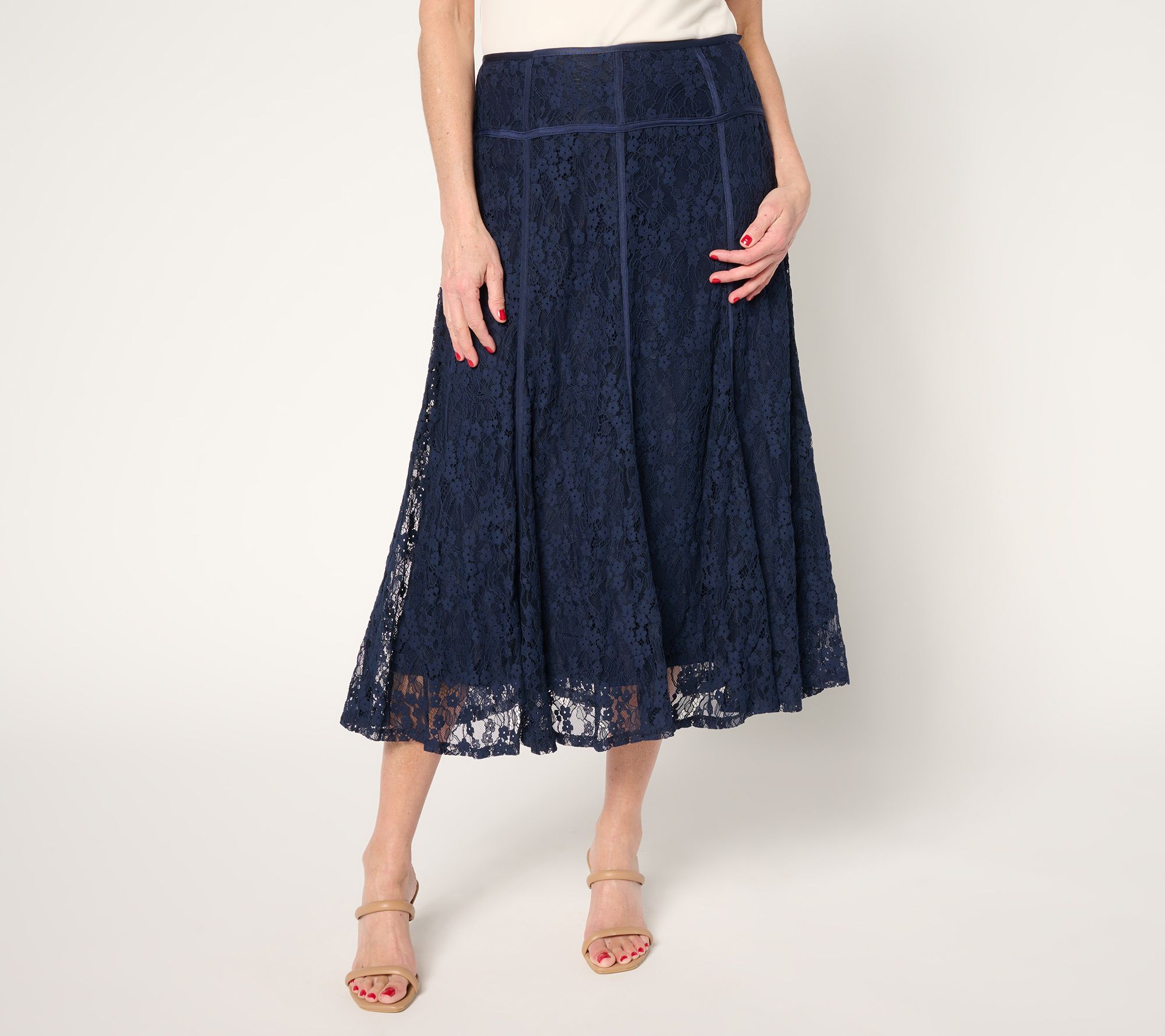 "As Is" Susan Graver Occasions Reg Lace Midi Skirt w/Piping Detail