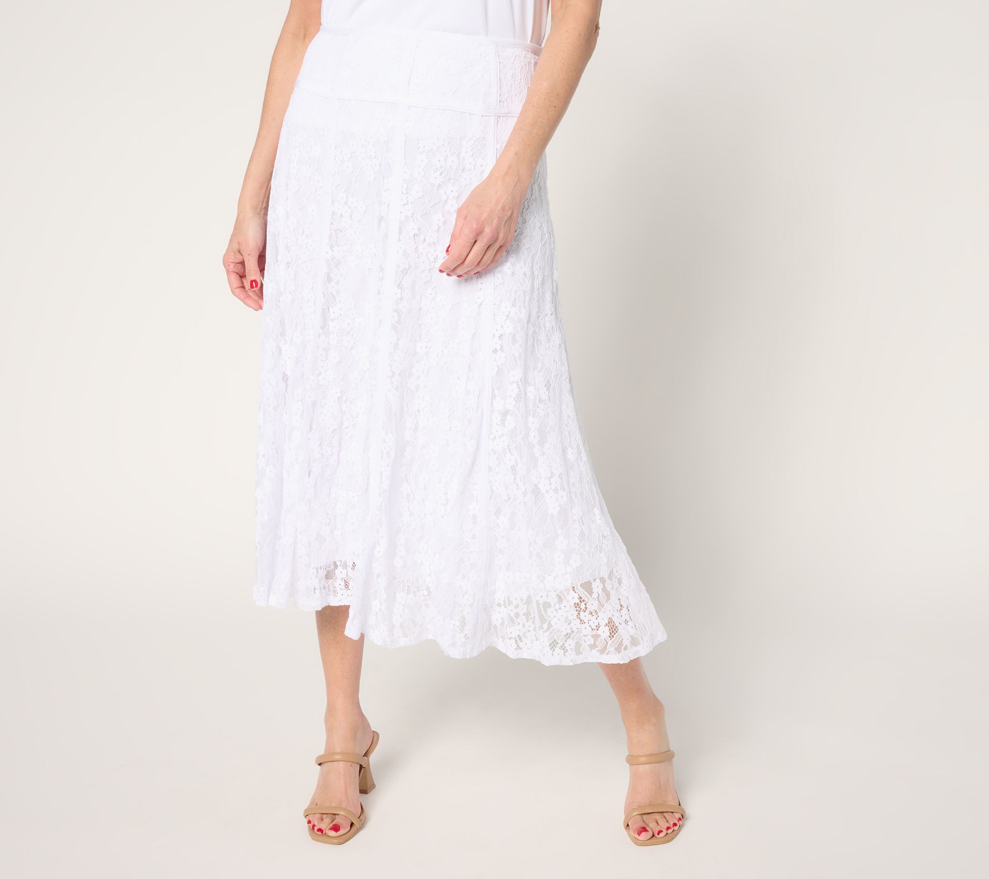 "As Is" Susan Graver Occasions Reg Lace Midi Skirt w/Piping Detail