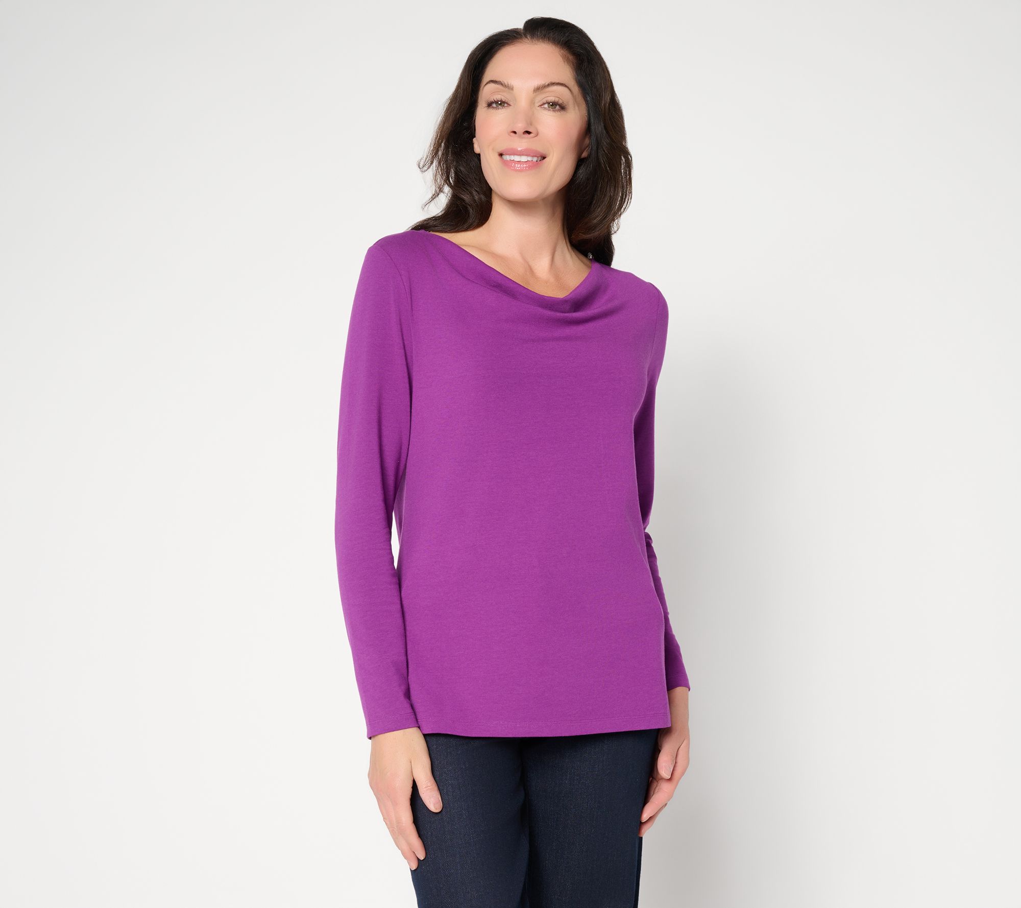 Denim & Co. So Soft Jersey Long Sleeve Drape Neck Top