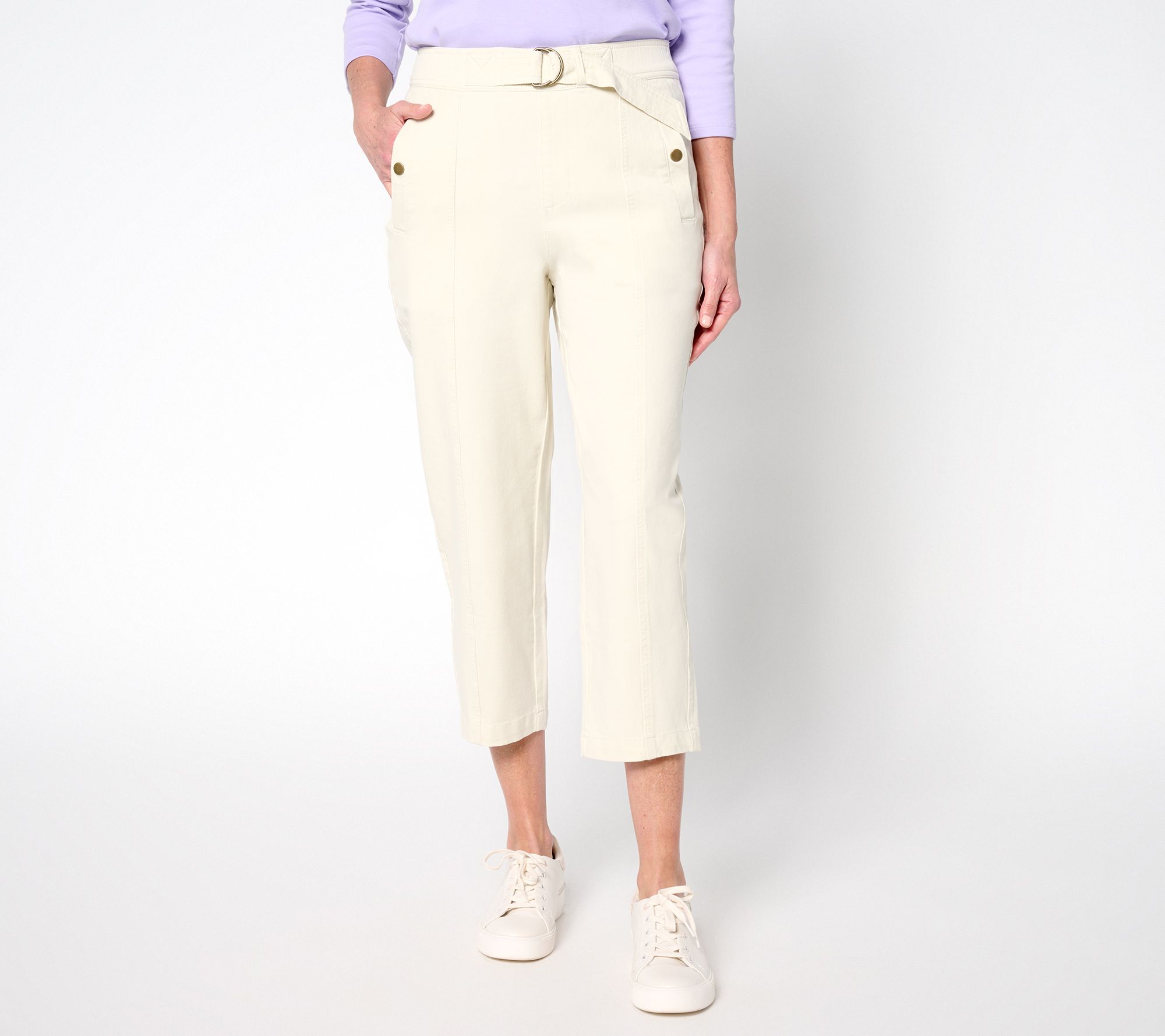 "As Is" AnyBody Petite All Stretch Twill Tapered Pants w/ Faux Belt