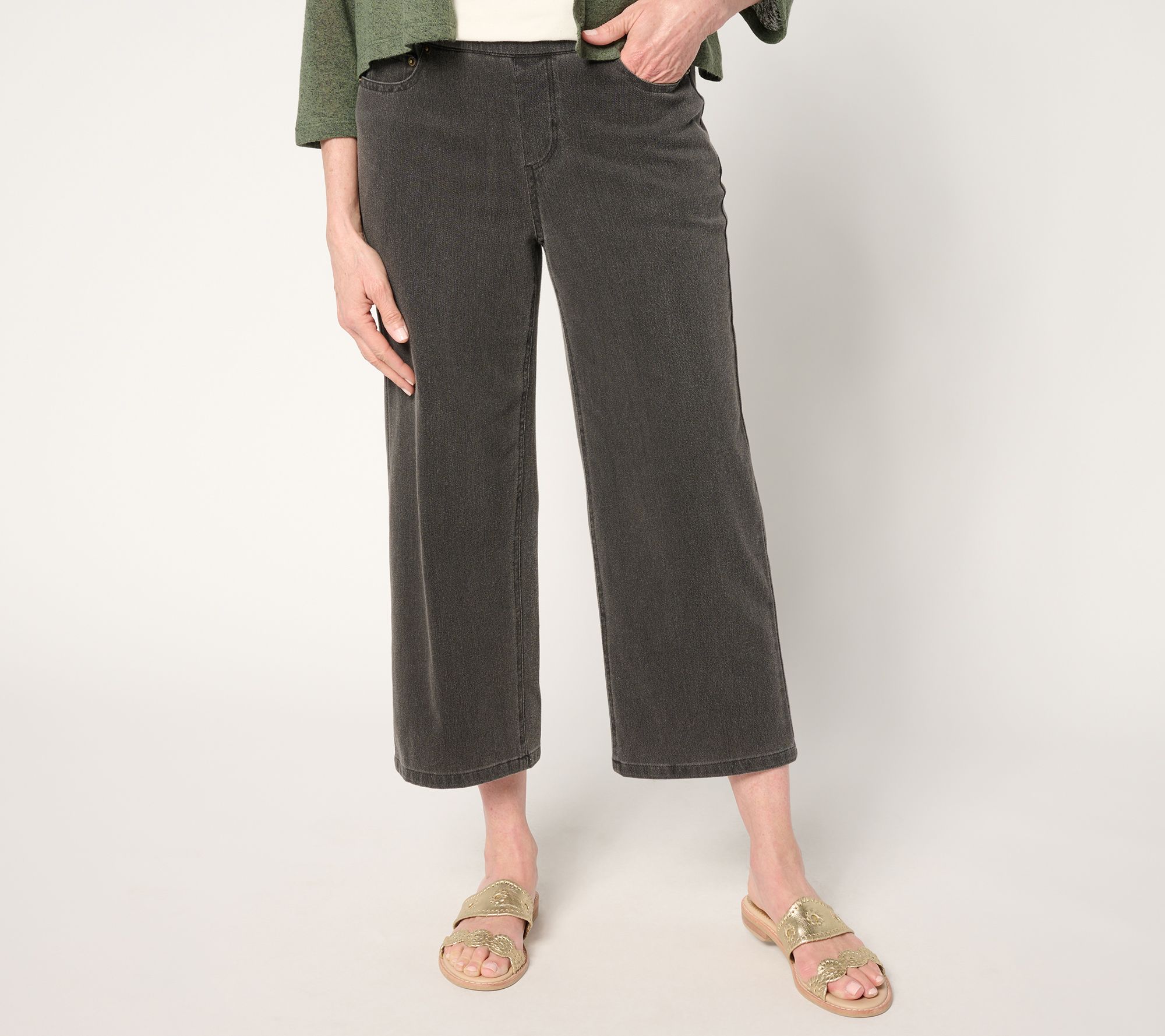 "As Is" Denim & Co. Tall Comfy Knit Air Crop Trouser Jean