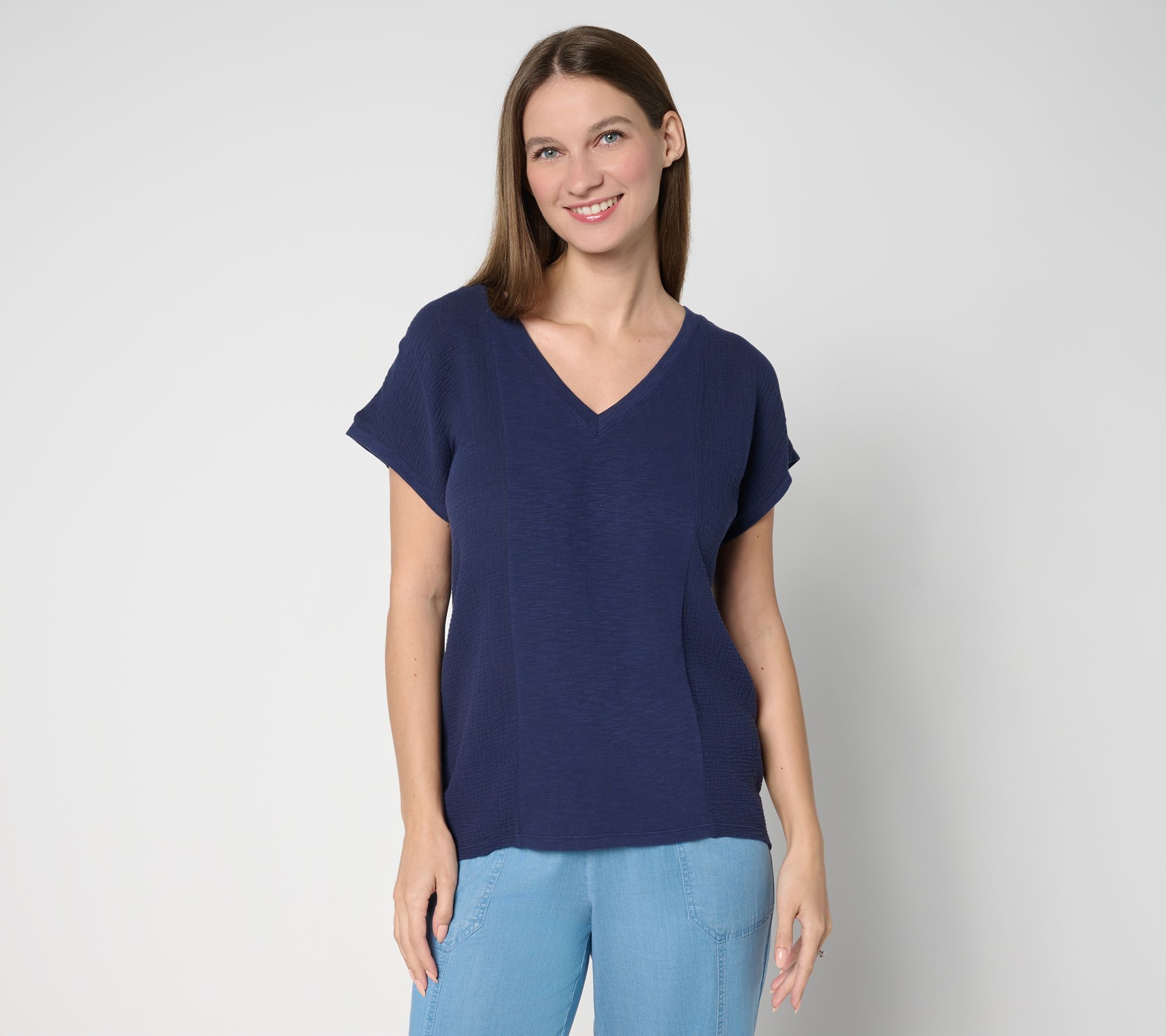 "As Is" AnyBody Slub Jersey and Gauze Mixed Short Sleeve Top