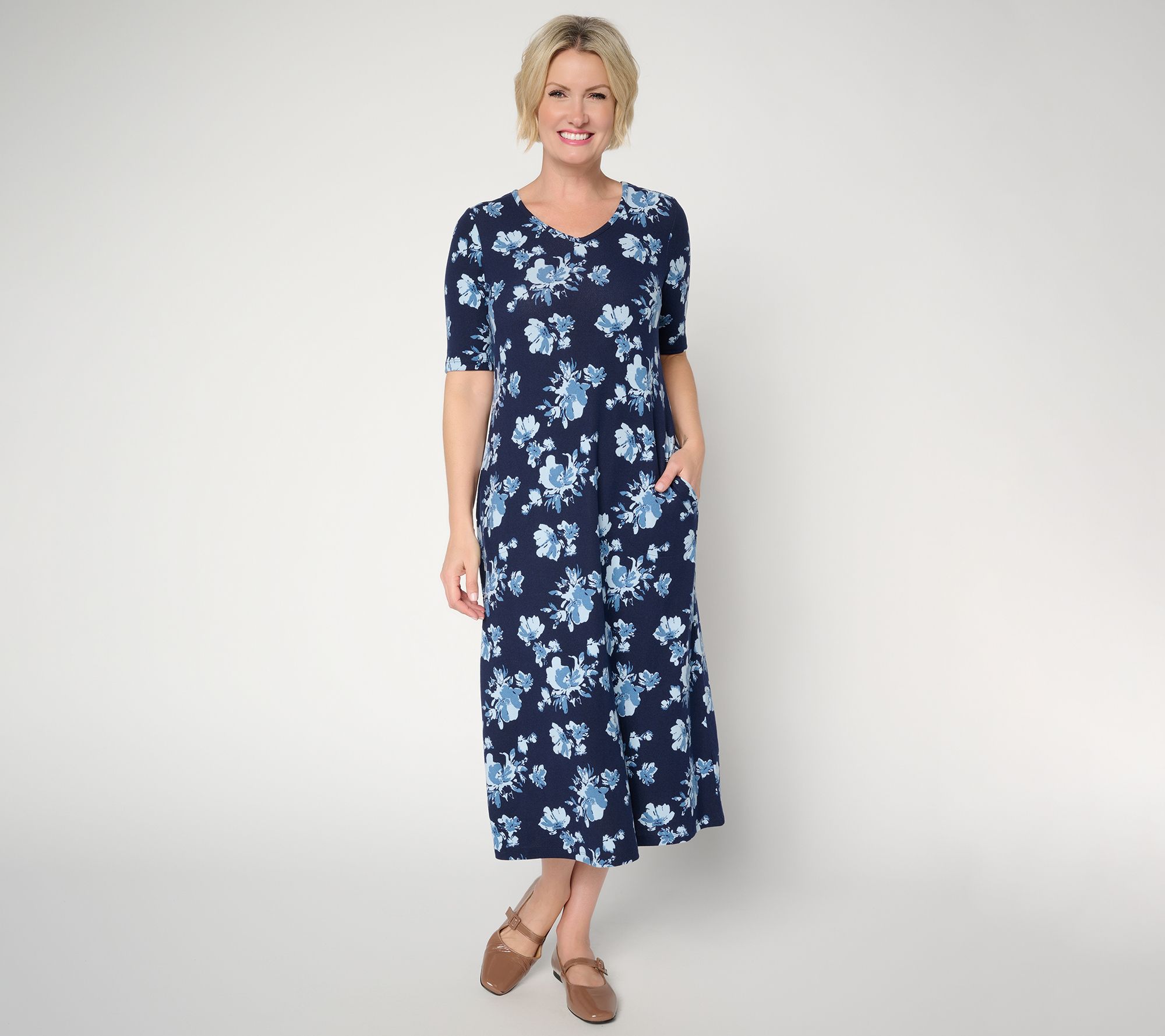 Denim & Co. Heavenly Jersey Elbow Sleeve Midi Dress
