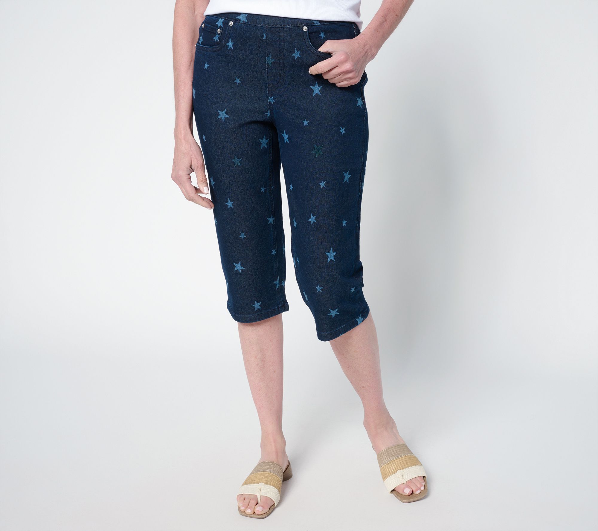 "As Is" Denim & Co. Reg Indigo Classic Stretch Star Print Skimmer