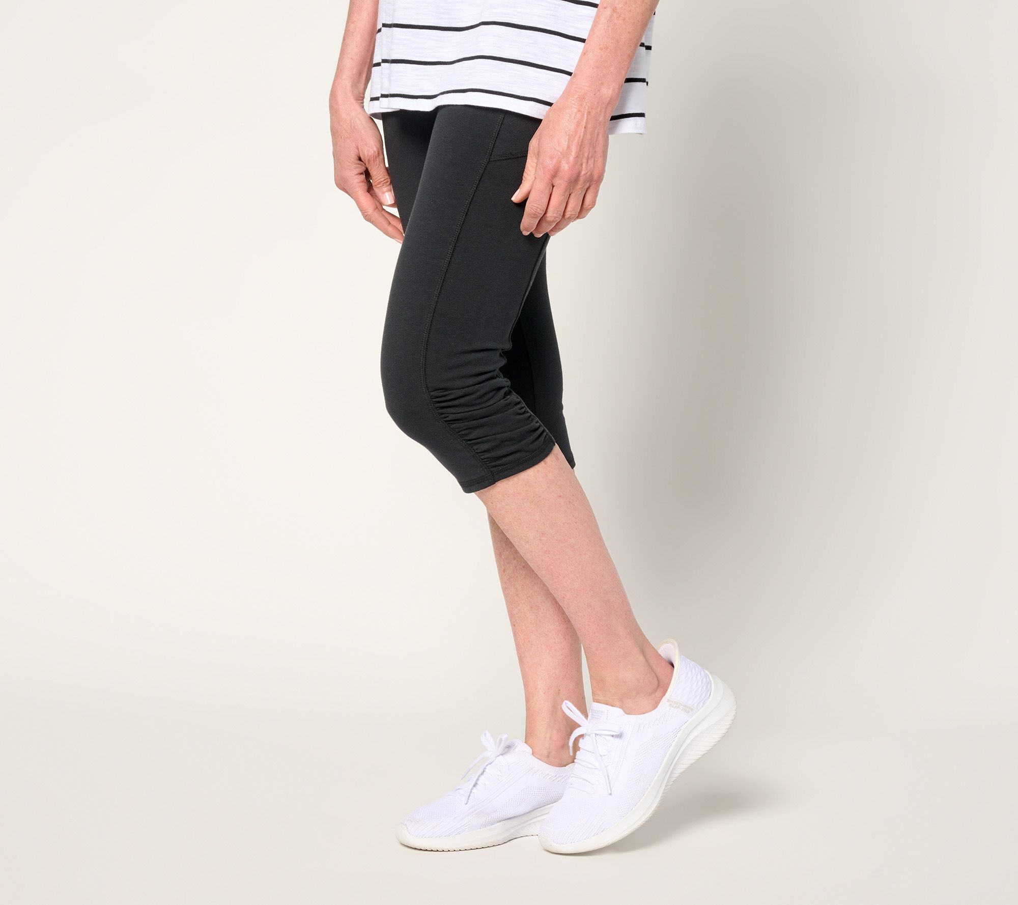 "As Is" Denim & Co. Active Reg Duo Stretch Skimmer with Ruched Hem