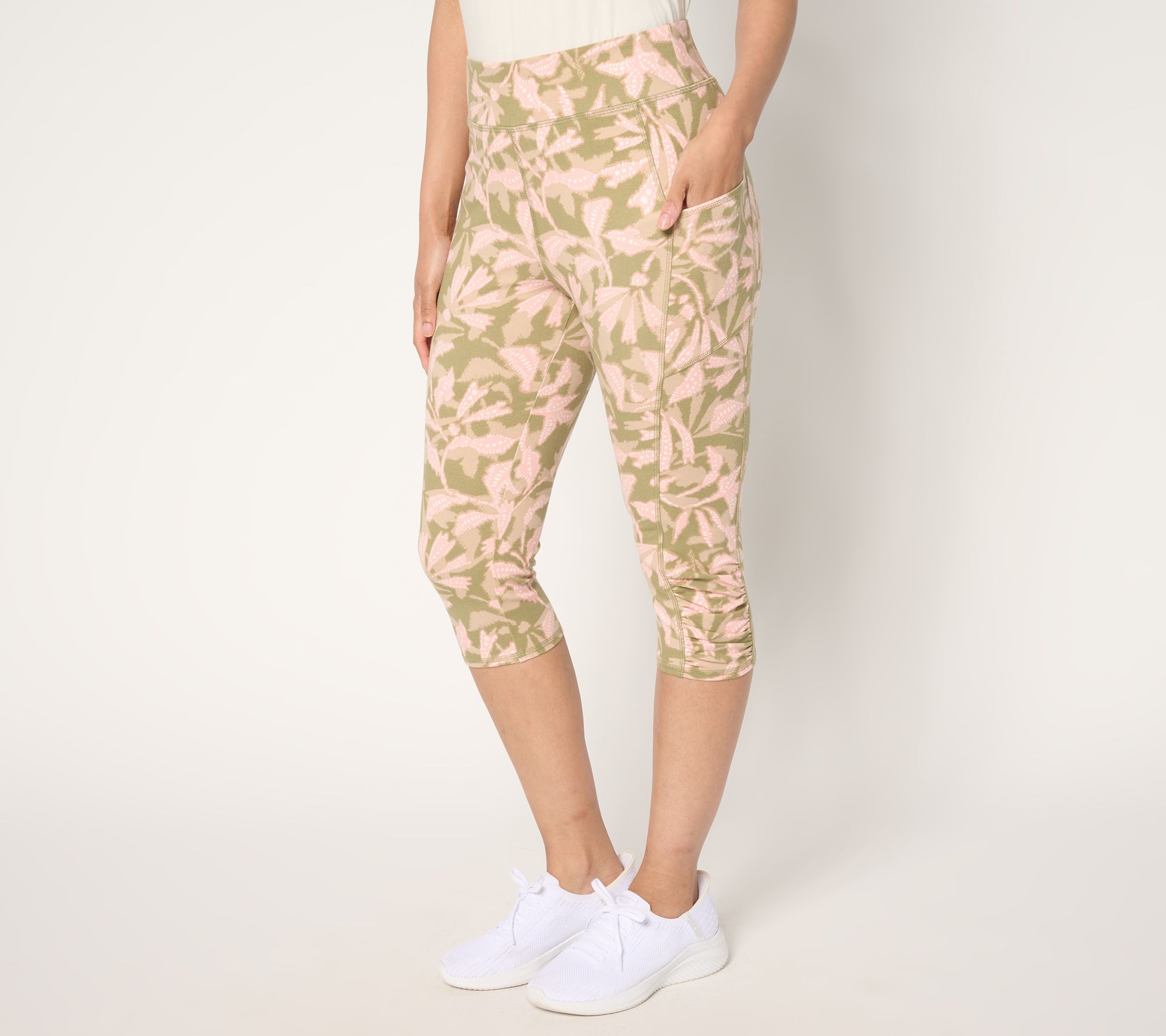 "As Is" Denim & Co. Active Reg Duo Stretch Skimmer with Ruched Hem