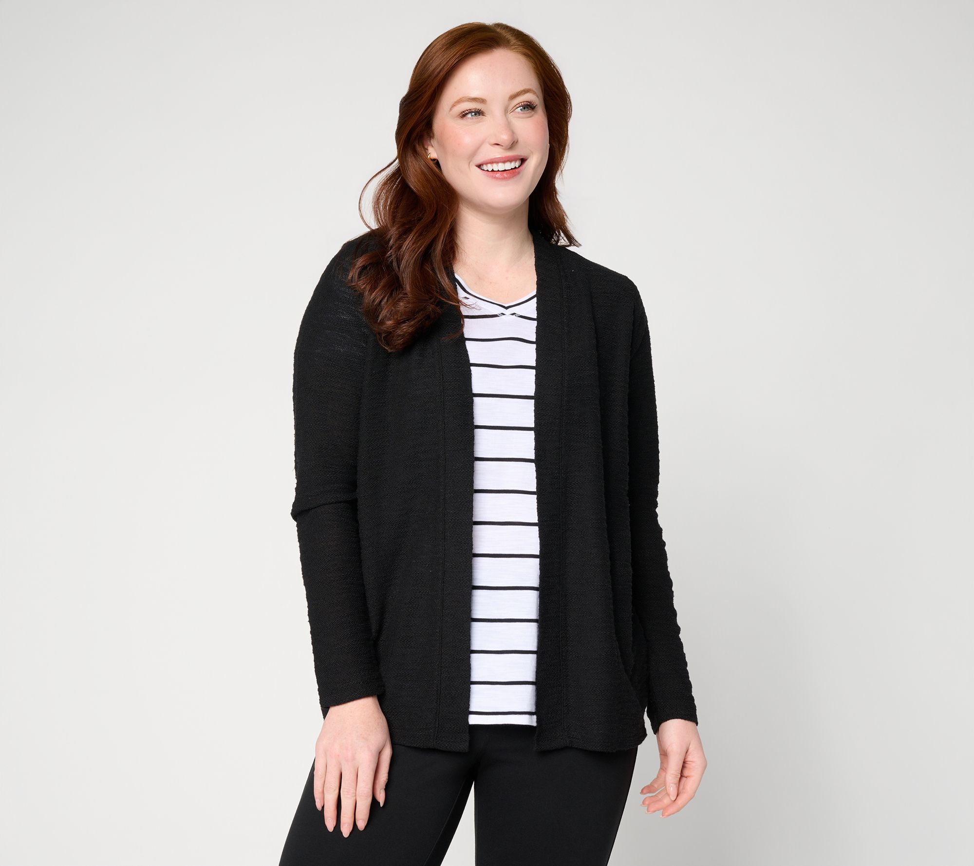 Belle by Kim Gravel Sweatshirt Slub Open Front Long Cardigan