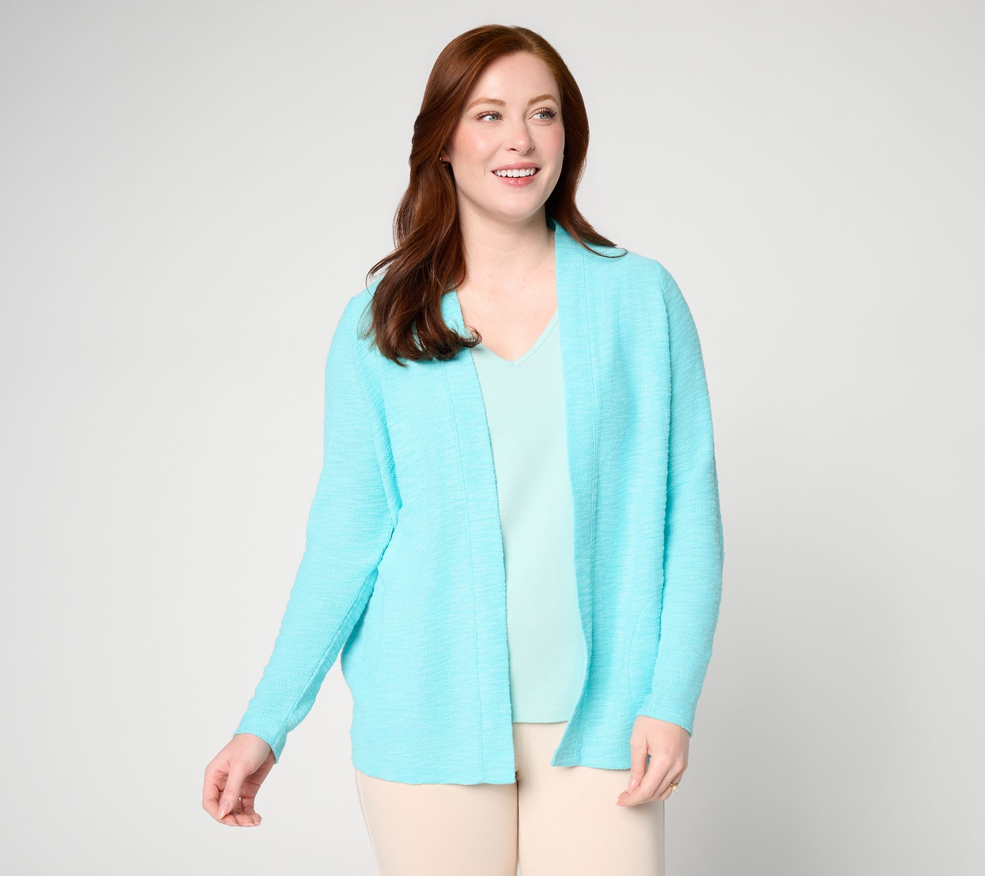 Belle by Kim Gravel Sweatshirt Slub Open Front Long Cardigan