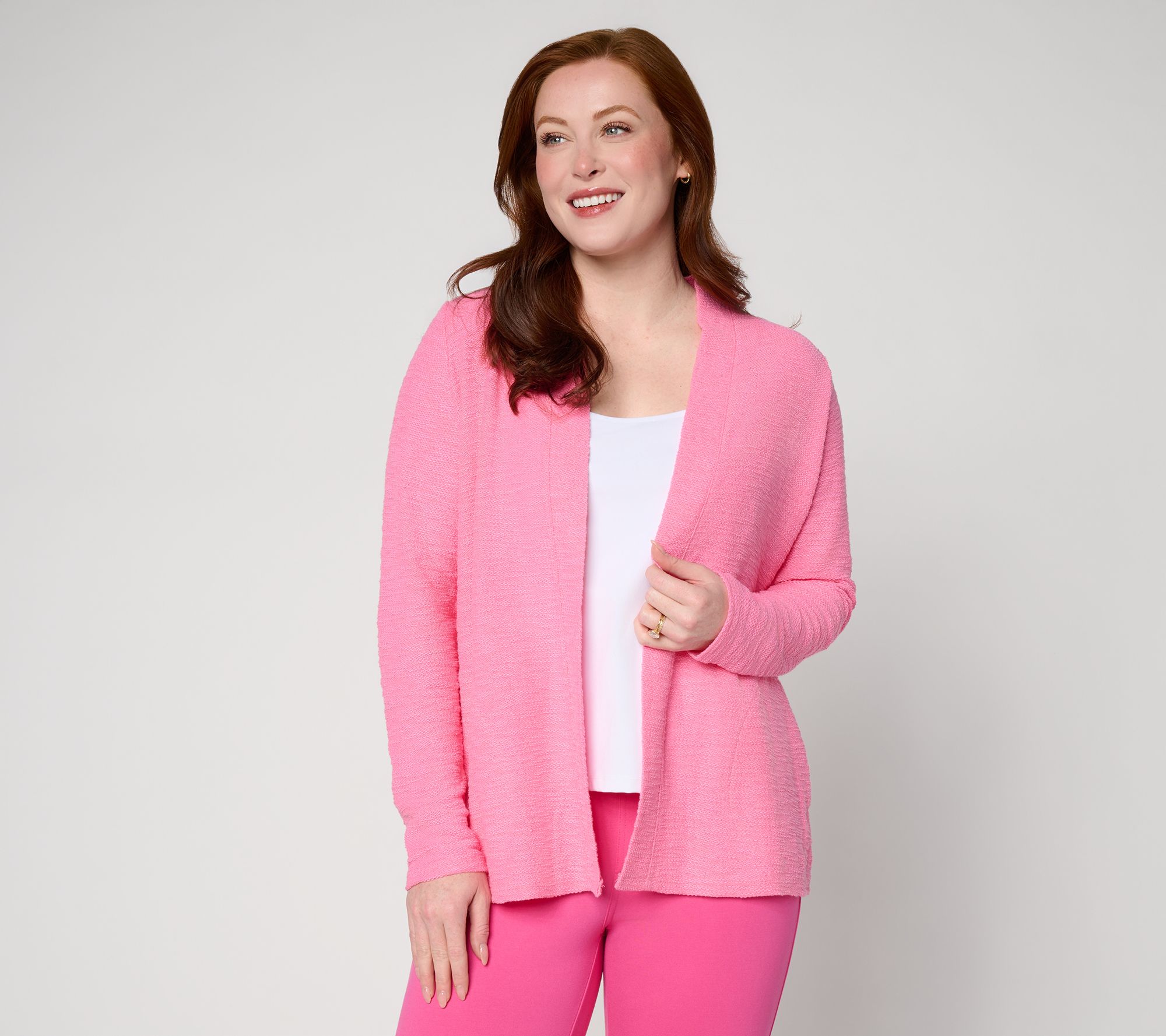 Belle by Kim Gravel Sweatshirt Slub Open Front Long Cardigan