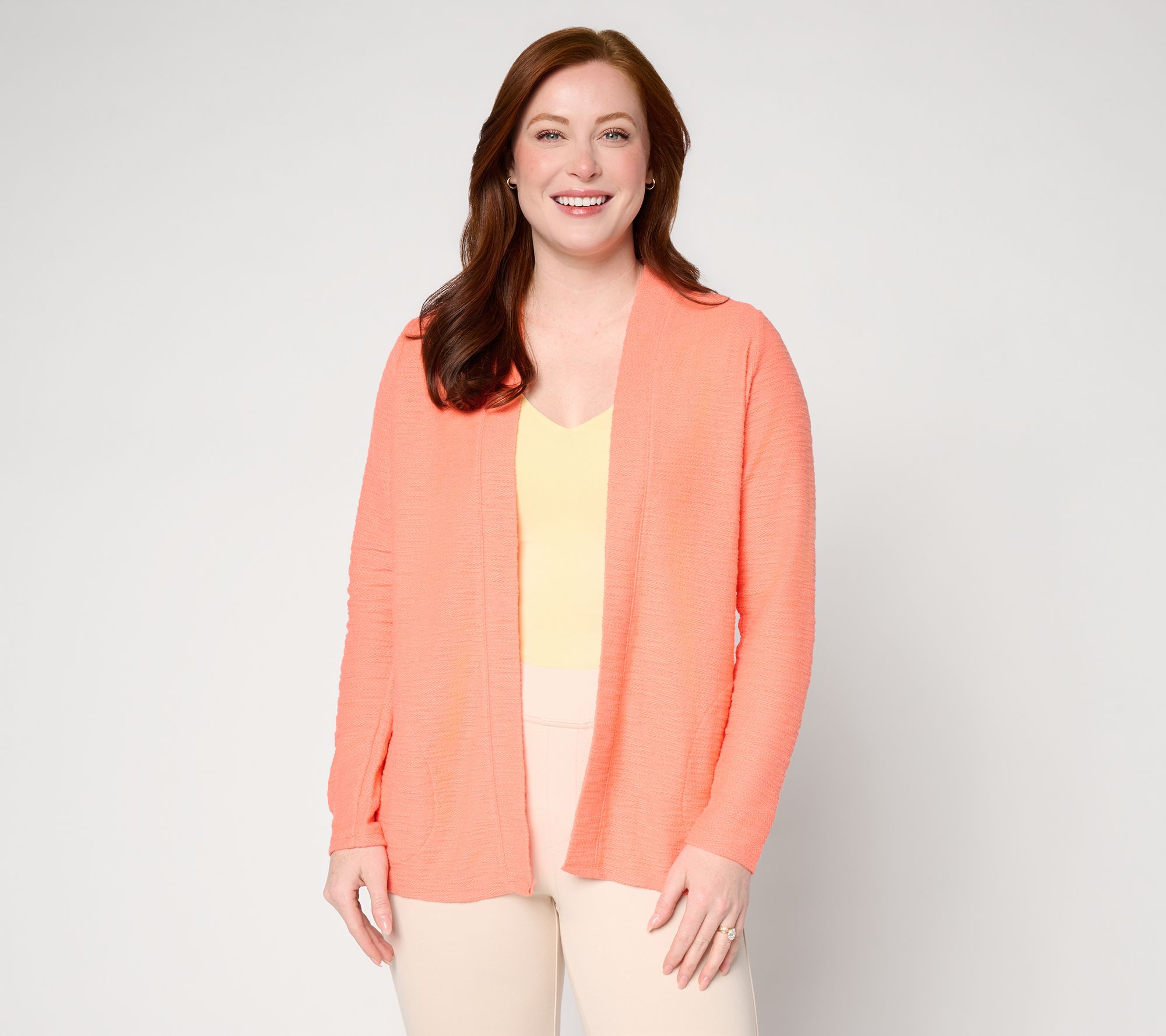 Belle by Kim Gravel Sweatshirt Slub Open Front Long Cardigan