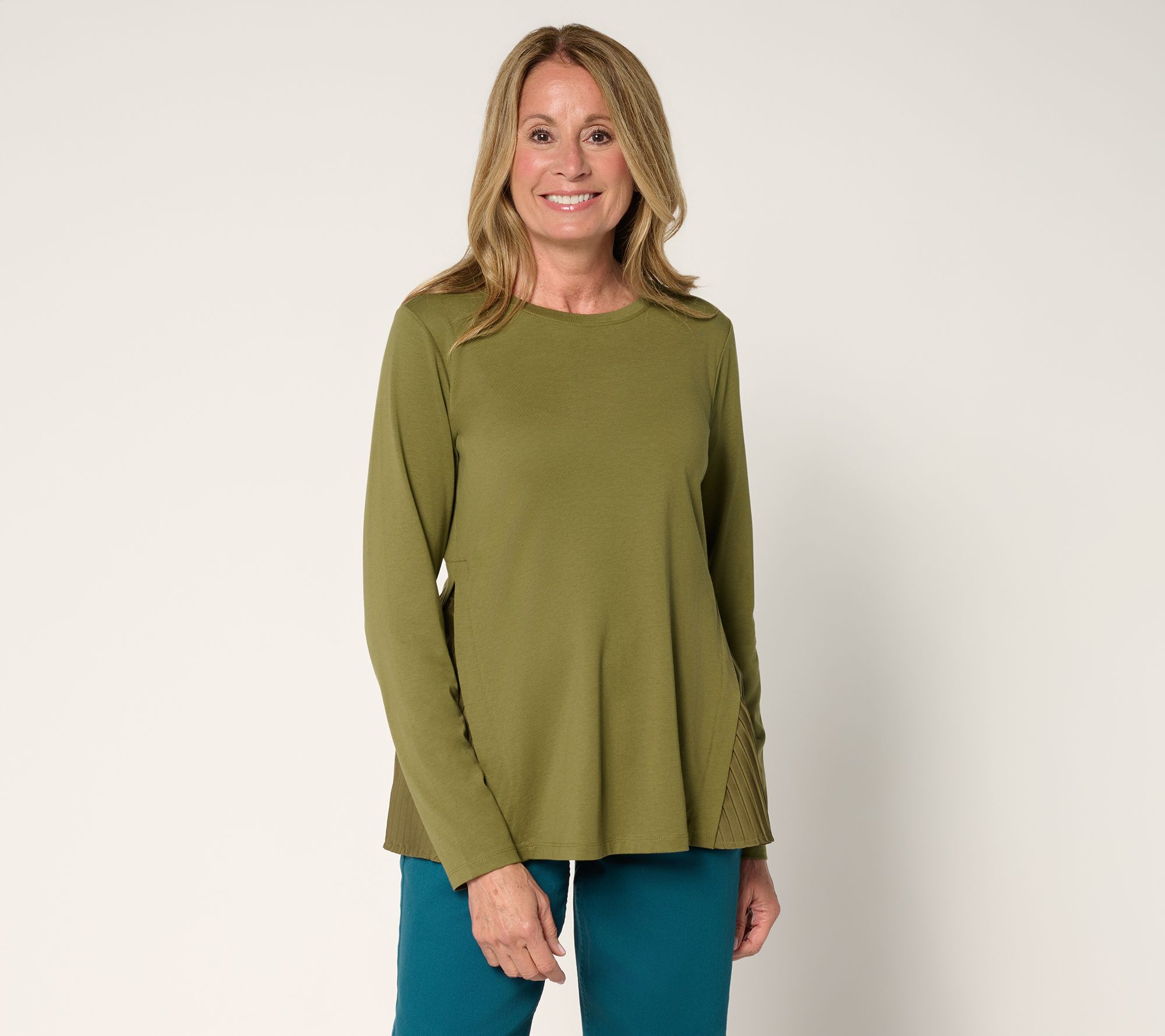 "As Is" LOGO by Lori Goldstein Long Sleeve Tee with Side Pleats