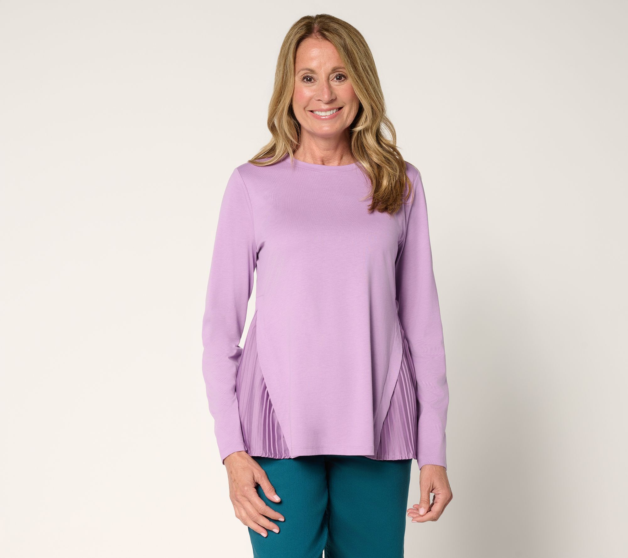 "As Is" LOGO by Lori Goldstein Long Sleeve Tee with Side Pleats