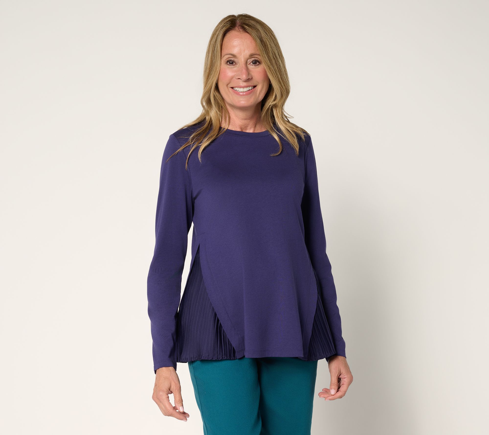 "As Is" LOGO by Lori Goldstein Long Sleeve Tee with Side Pleats