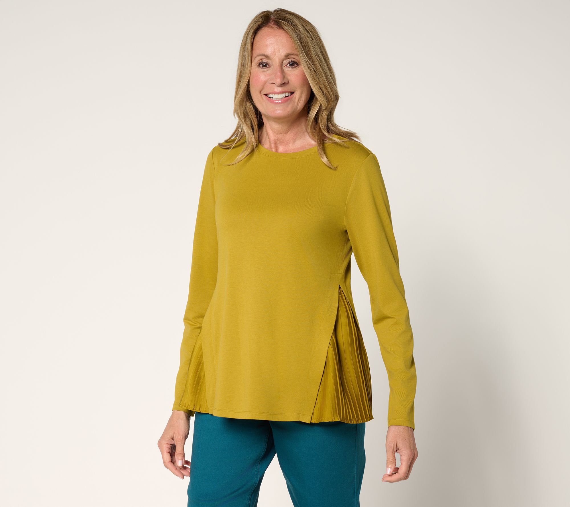 "As Is" LOGO by Lori Goldstein Long Sleeve Tee with Side Pleats