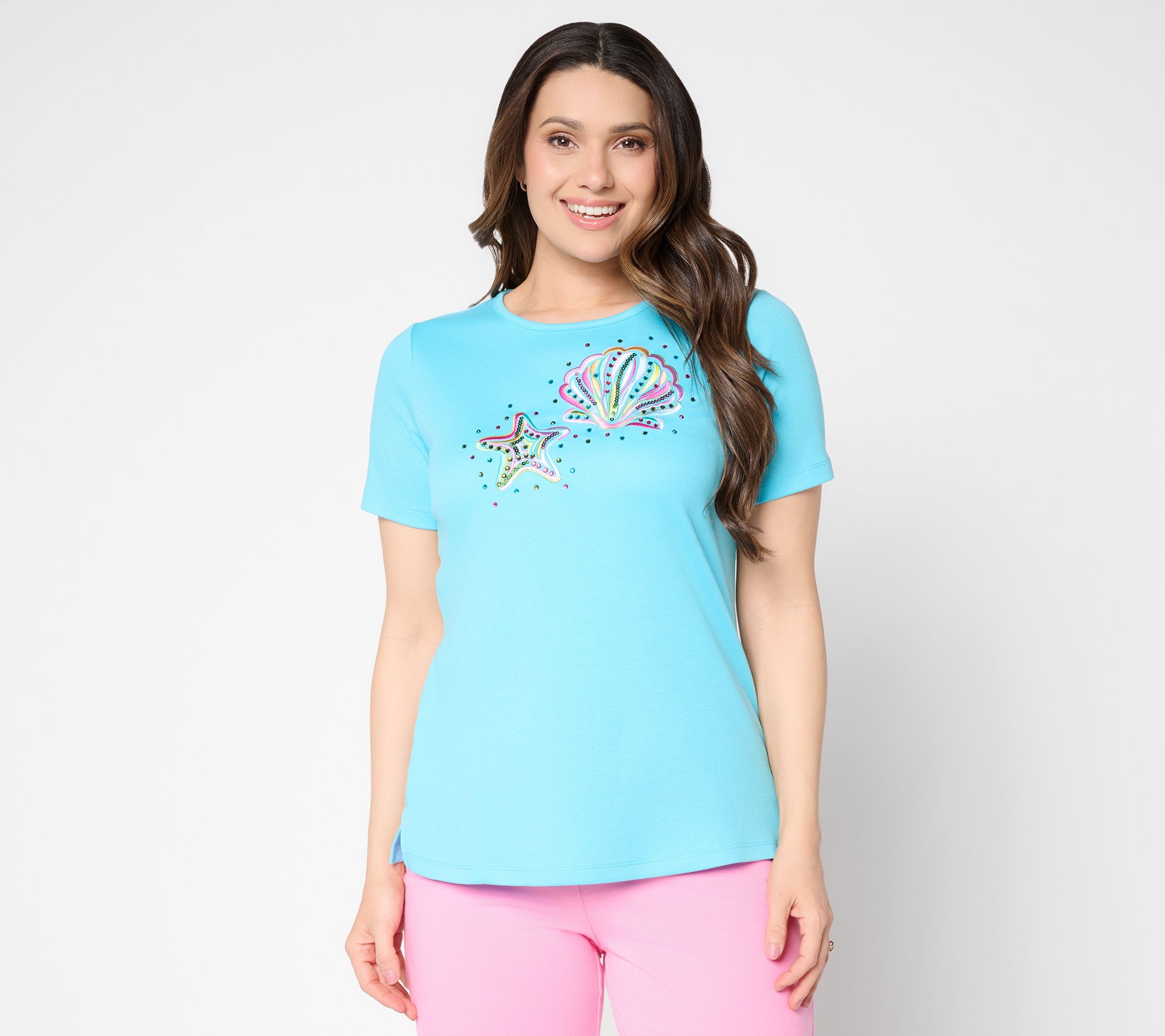 Quacker Factory Sea Shelling By the Sea Shore Short Sleeve Top