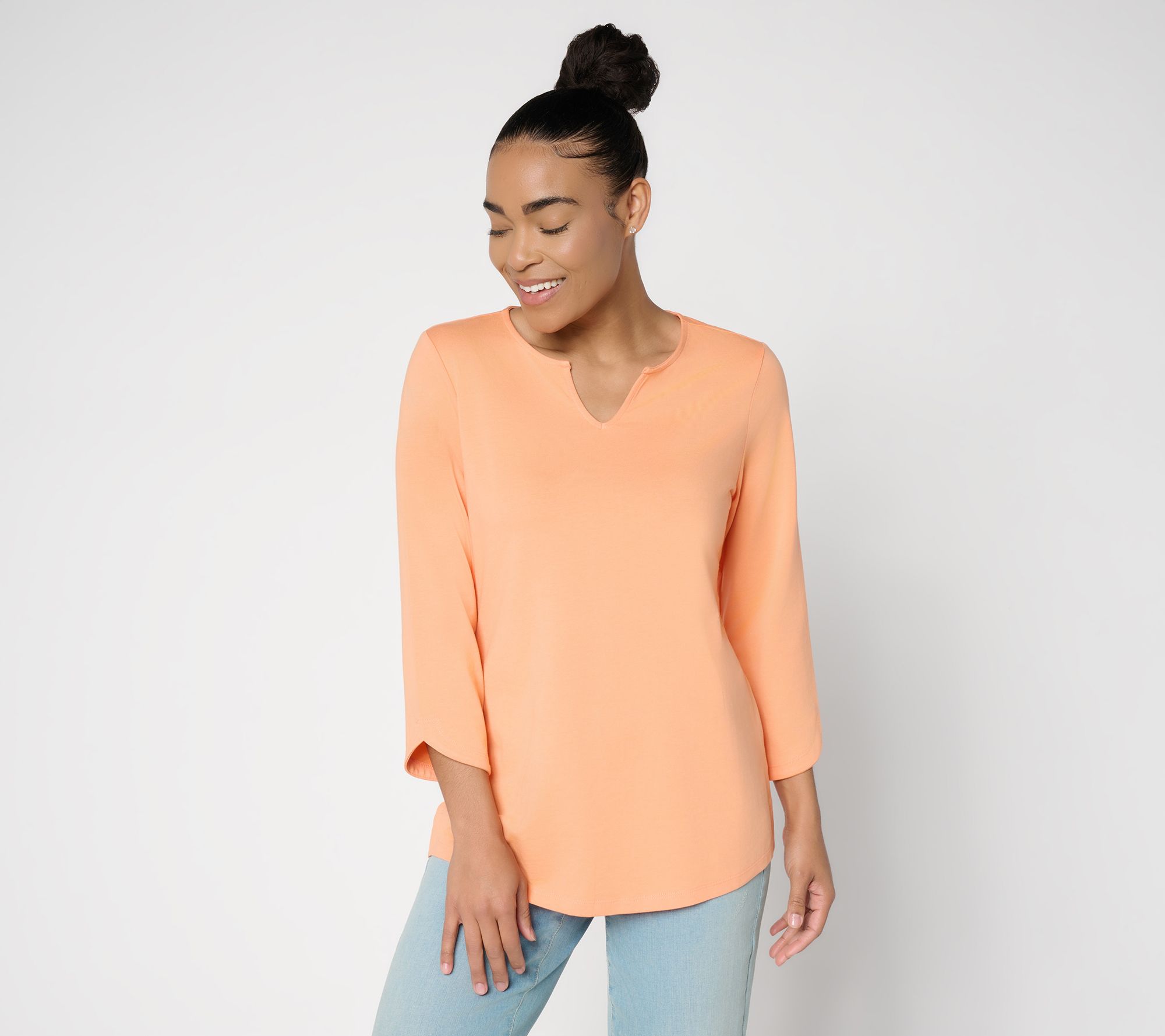 Denim & Co. Essentials Favorite Jersey 3/4 Sleeve Split Neck Top