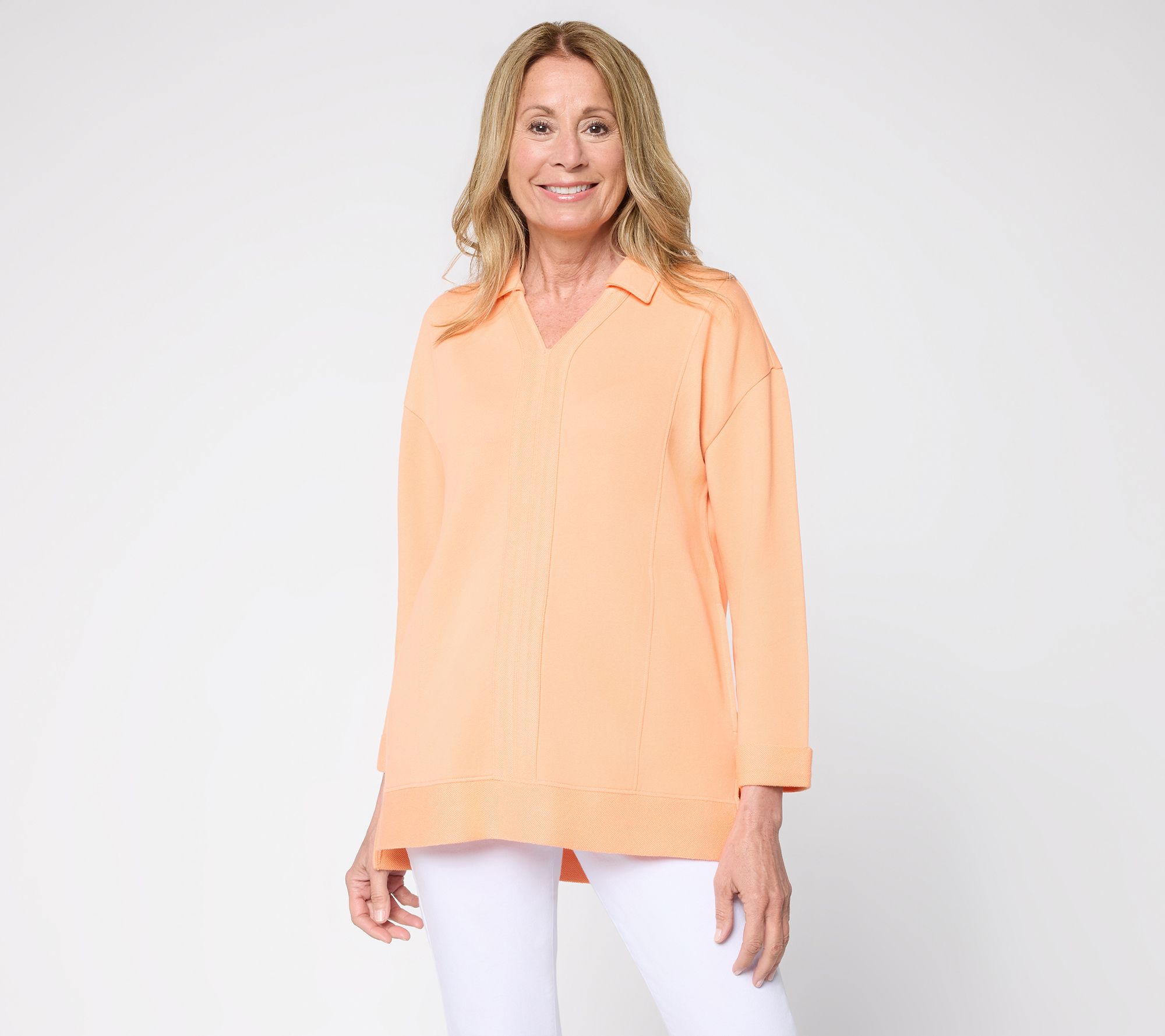  Denim & Co. Beach Petite Tideline Terry Split Neck Tunic
