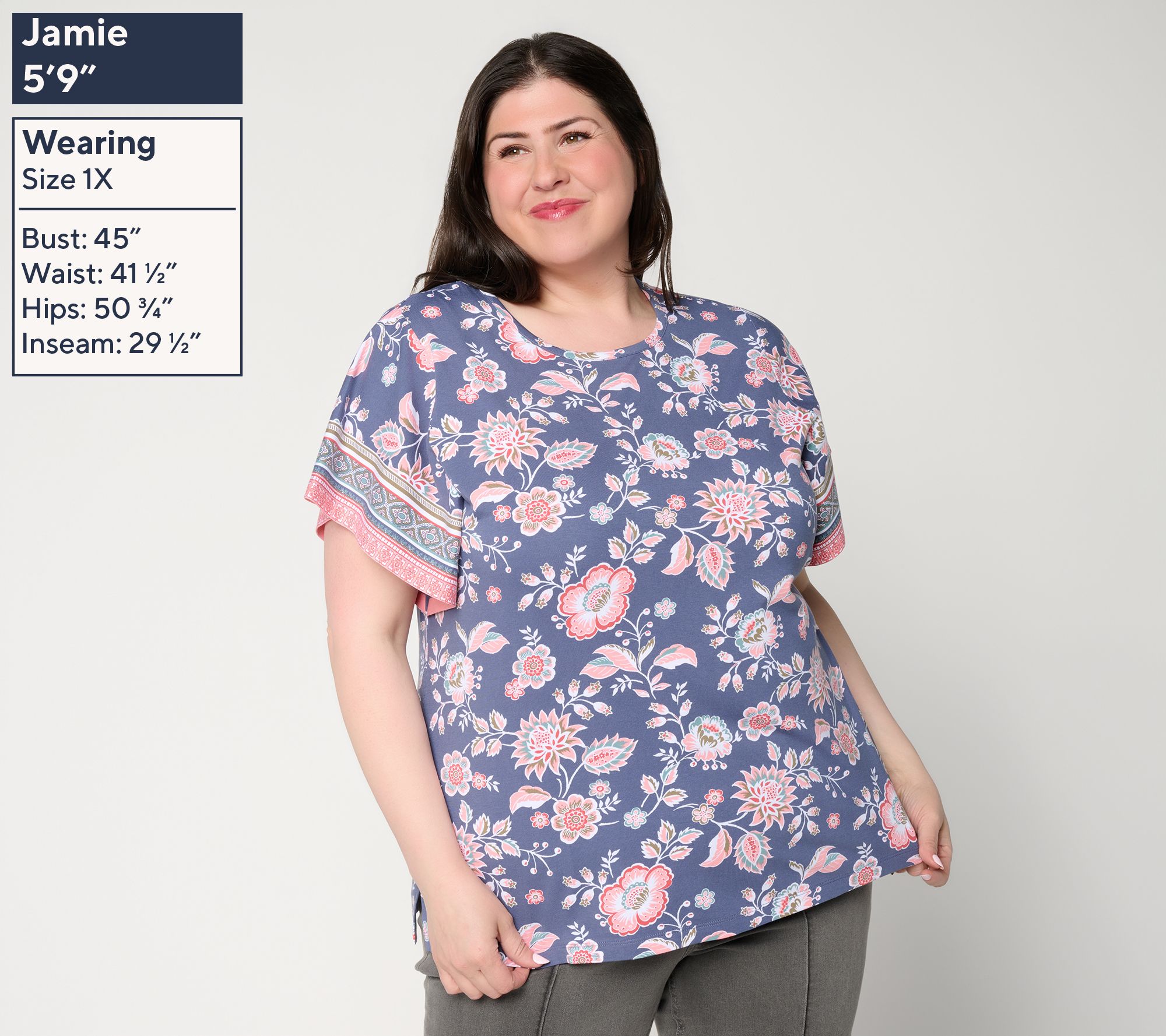 Denim & Co. So Soft Jersey Printed Flutter Sleeve Top w/ Crew Neck