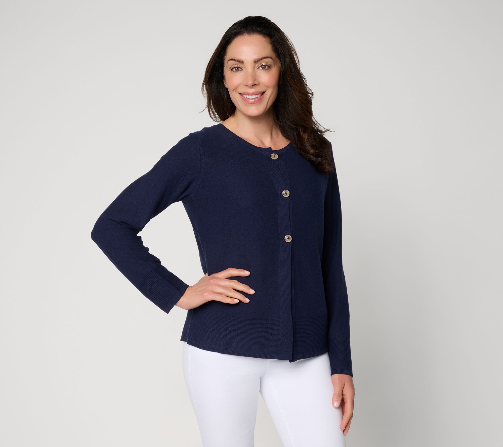 Denim & Co. Petite Front 100% Cotton Button Front Cardigan