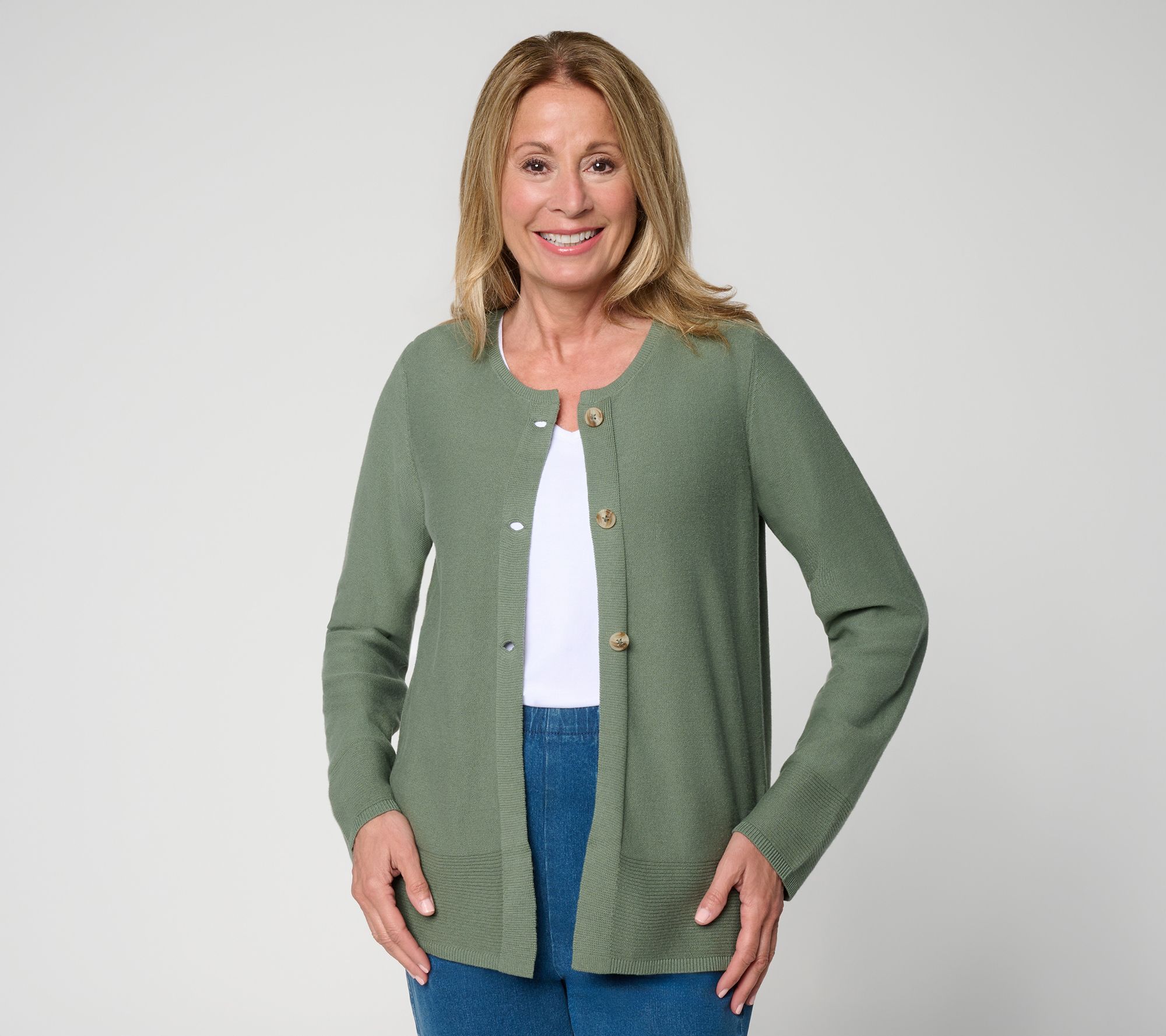Denim & Co. Petite Front 100% Cotton Button Front Cardigan