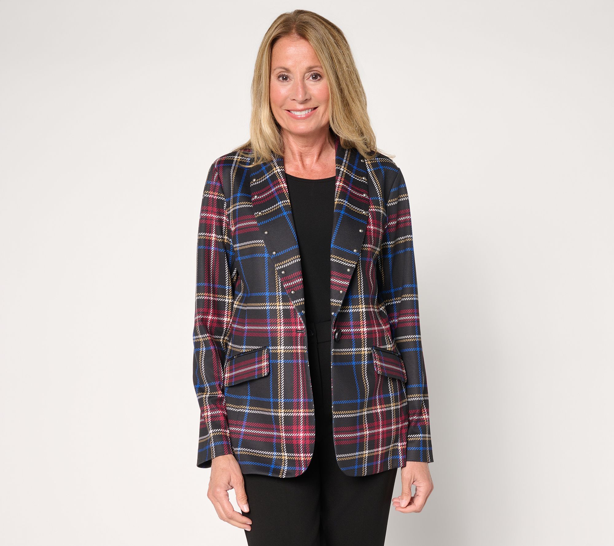 "As Is" GRAVER Susan Graver Petite Printed Ponte Blazer with Studs