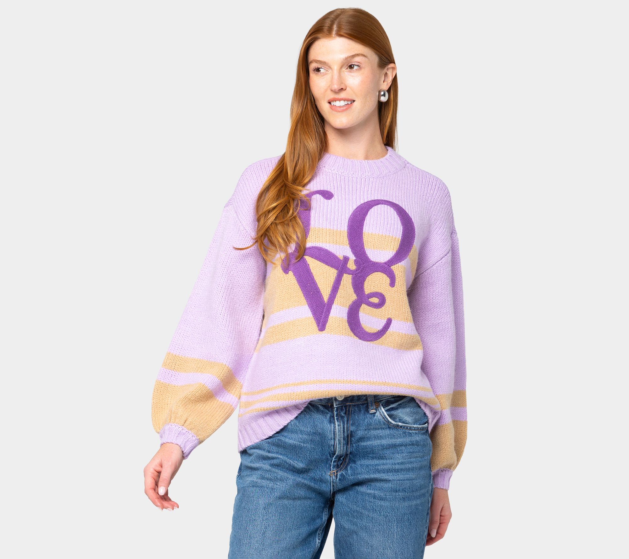 "As Is" Peace Love World Stripe Lantern Sleeve Sweater