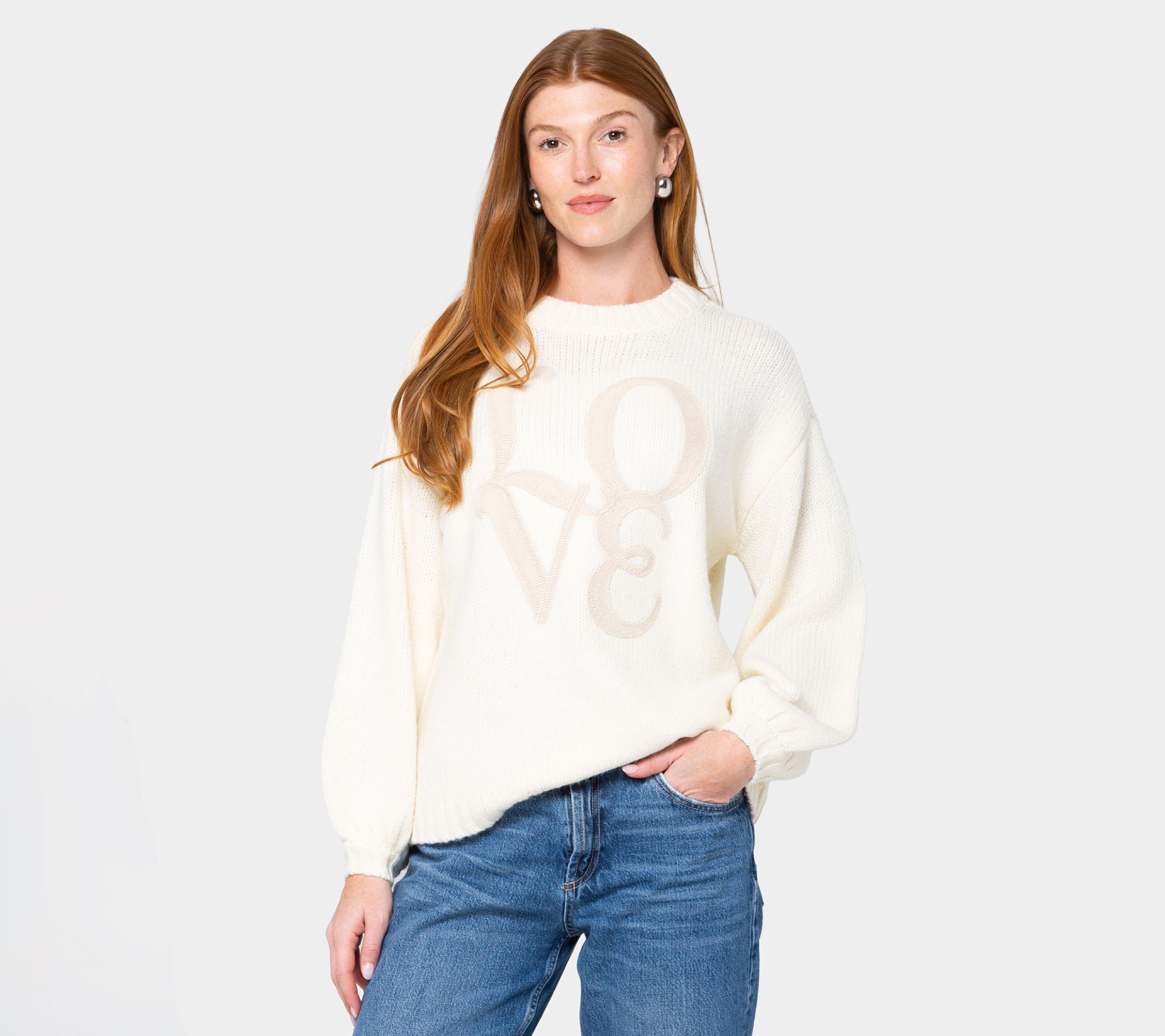 "As Is" Peace Love World Stripe Lantern Sleeve Sweater