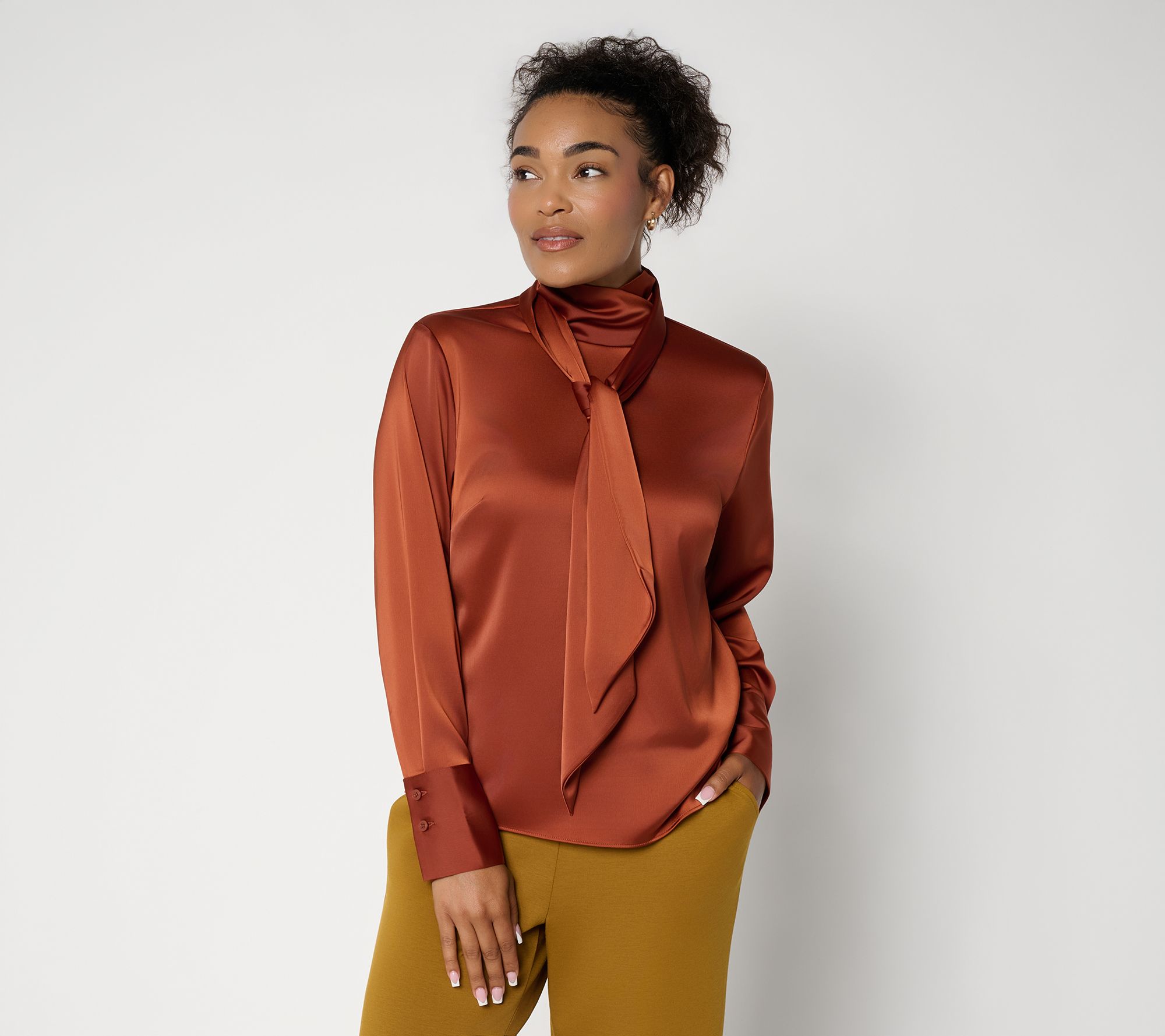Carla Rockmore Collection Disco Satin Tie Neck Blouse