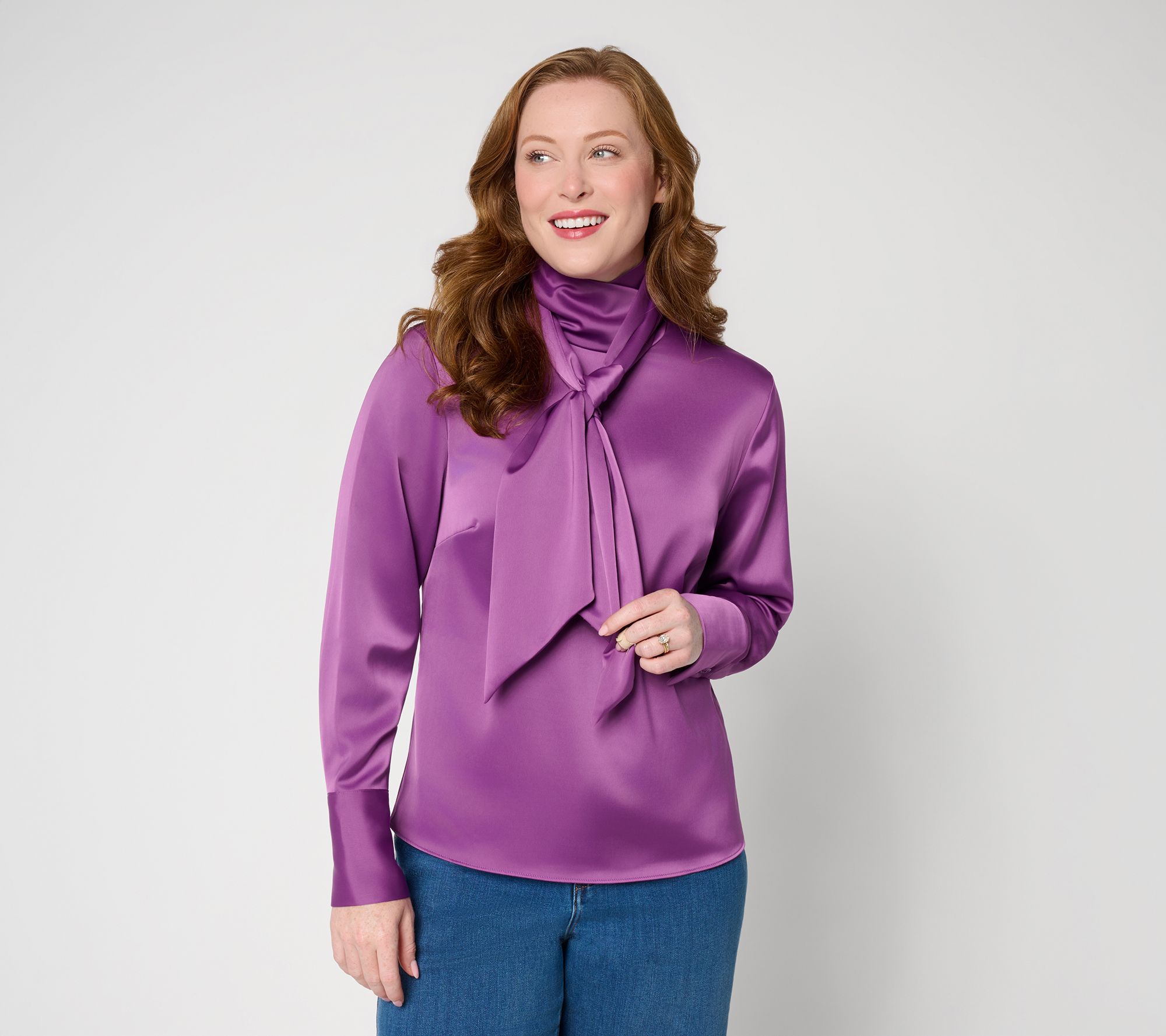 Carla Rockmore Collection Disco Satin Tie Neck Blouse