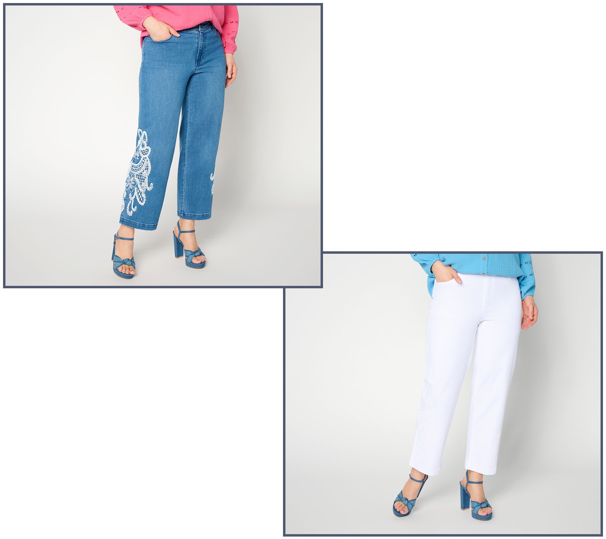 Susan Graver Stretch Denim Ankle Jean with Lace Detail