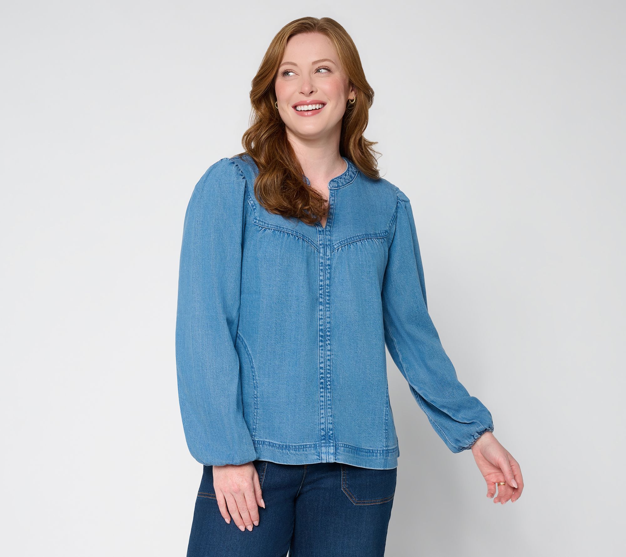 LOGO by Lori Goldstein Chambray Long Sleeve Shirt