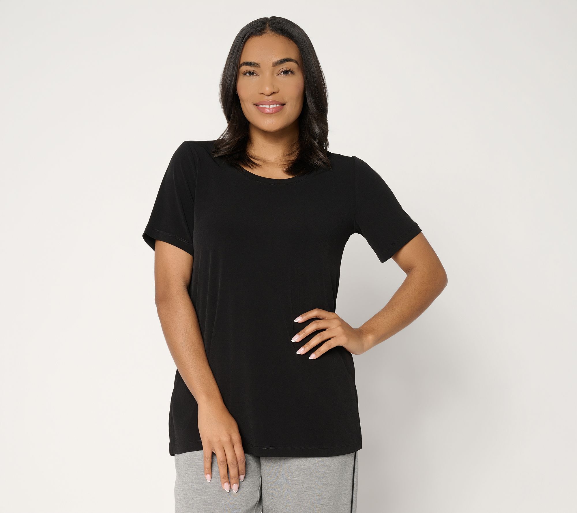 "As Is" Susan Graver Essentials Pet. Liquid Knit U-Neck Tunic