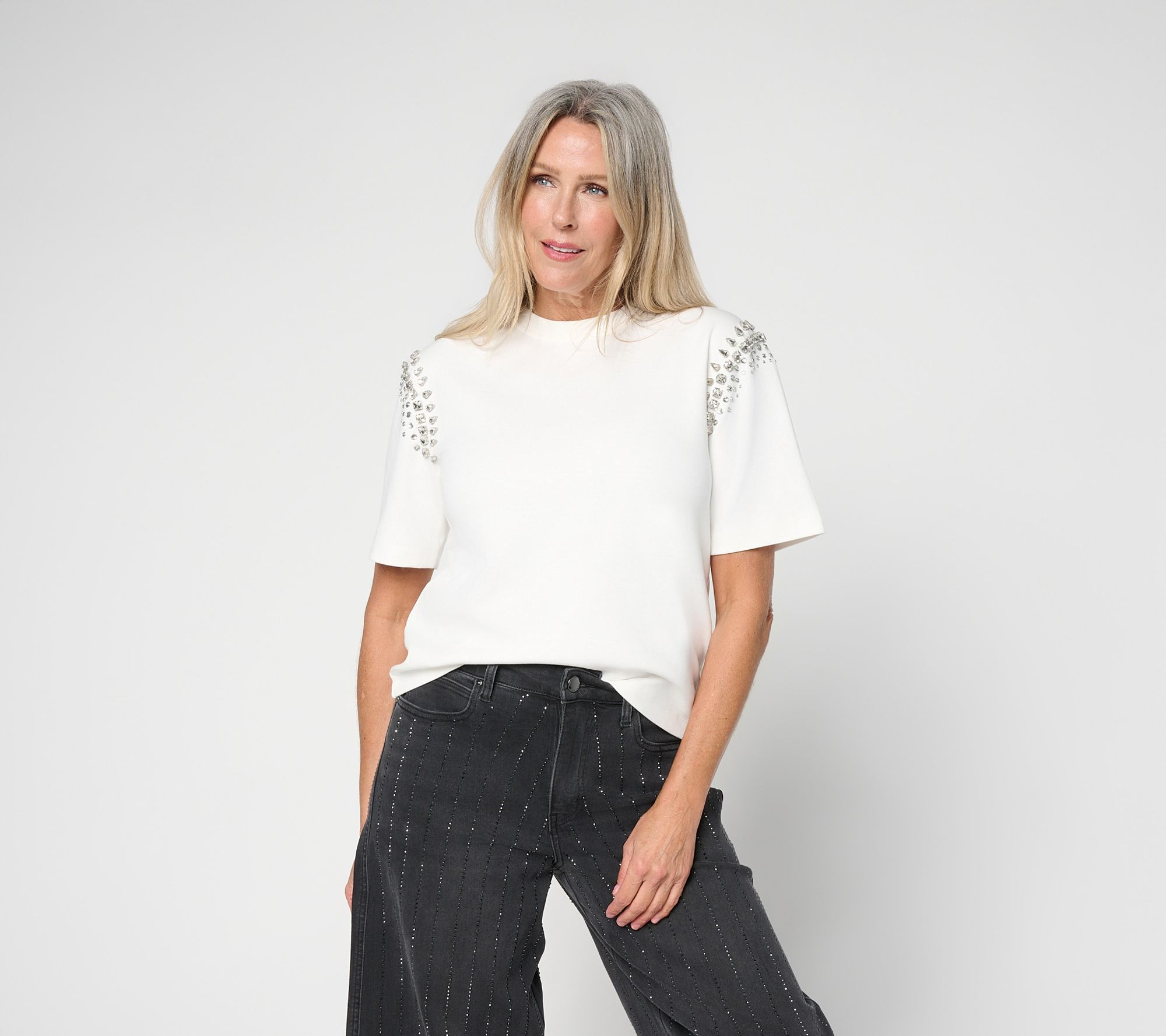  RM Studio x Rebecca Minkoff Crystal Embellished Crew Neck Tee