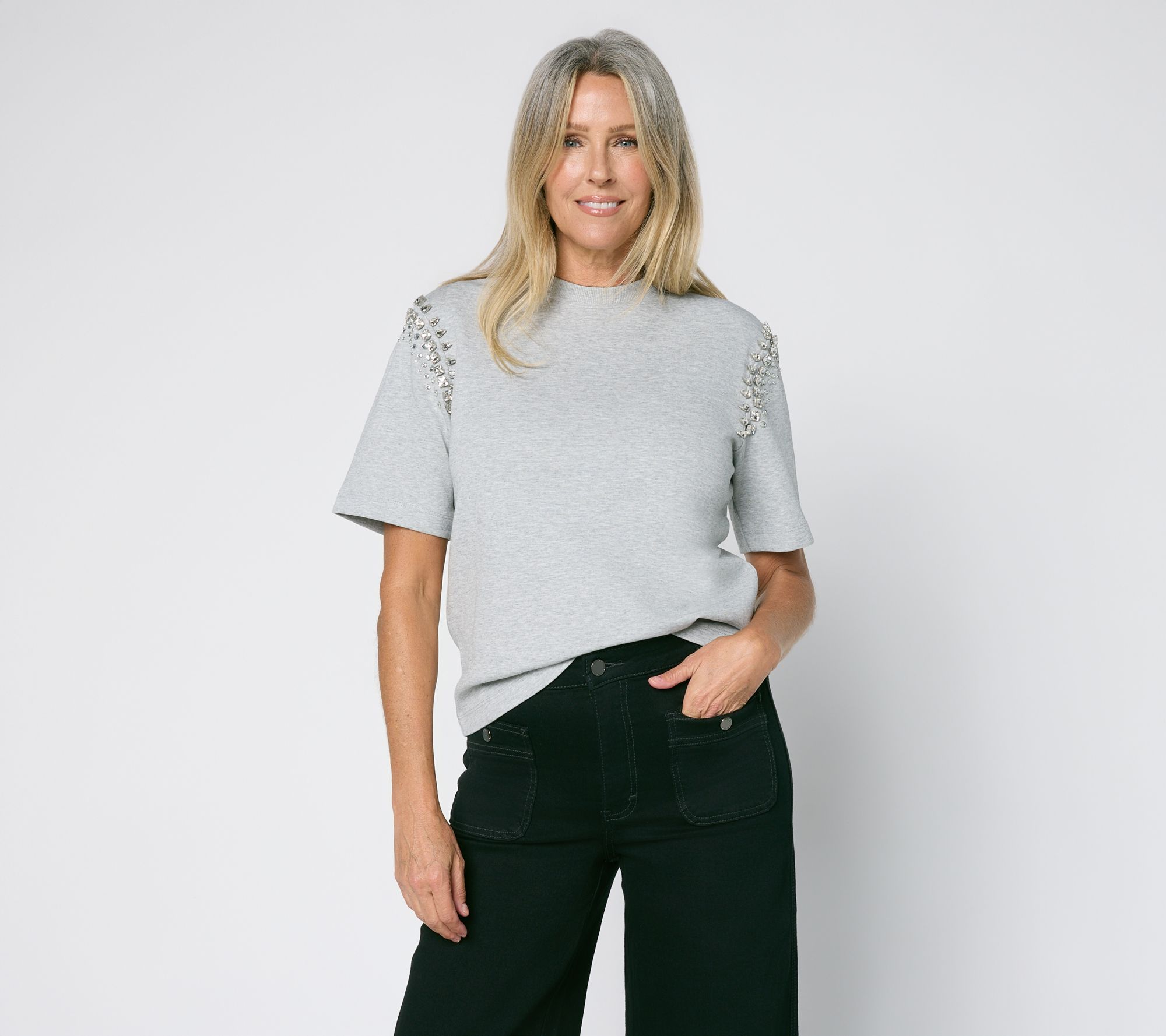 RM Studio x Rebecca Minkoff Crystal Embellished Crew Neck Tee
