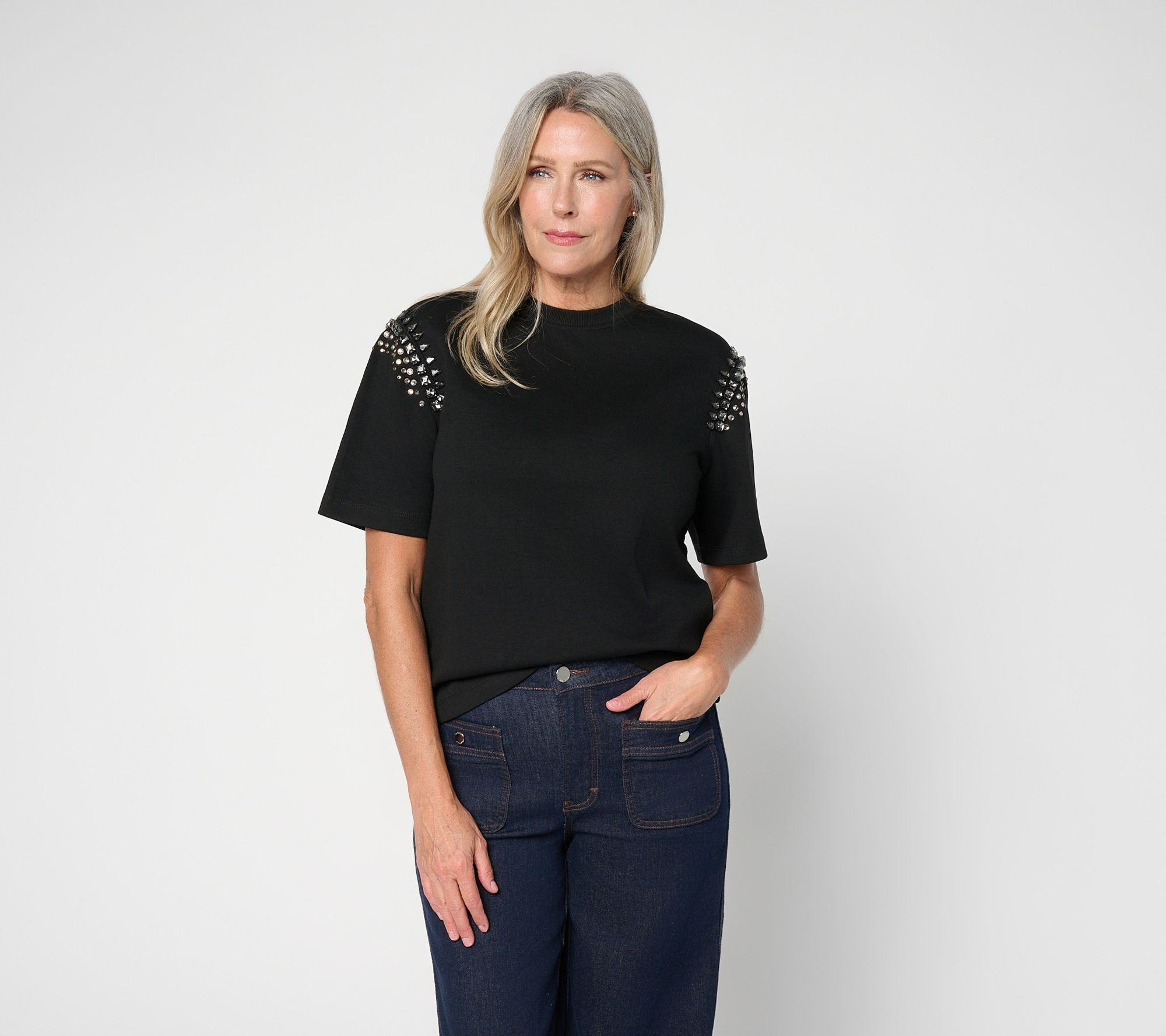 RM Studio x Rebecca Minkoff Crystal Embellished Crew Neck Tee
