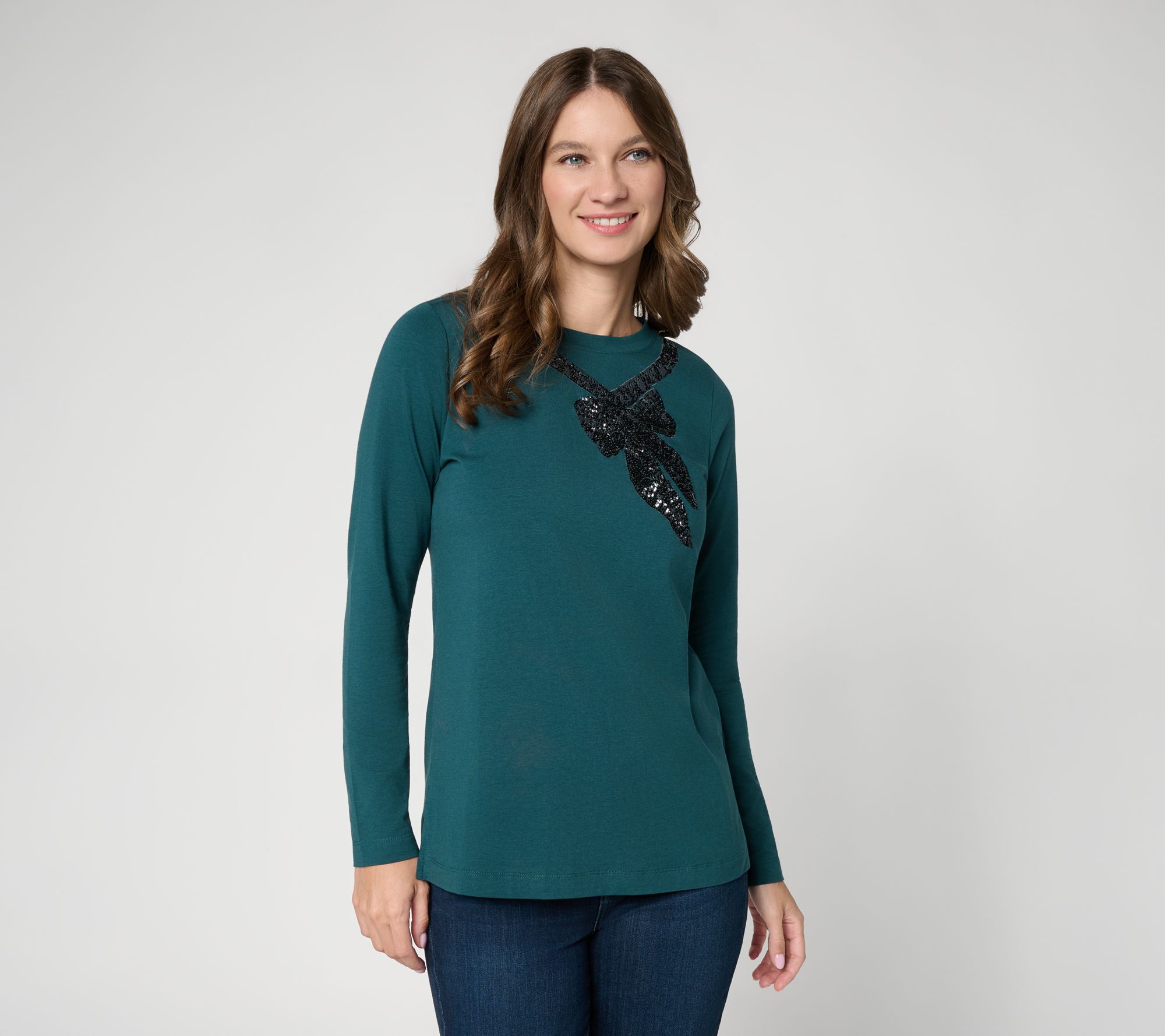  Jingle Belles by Kim Gravel TripleLuxe Knit Luxe Bow Top