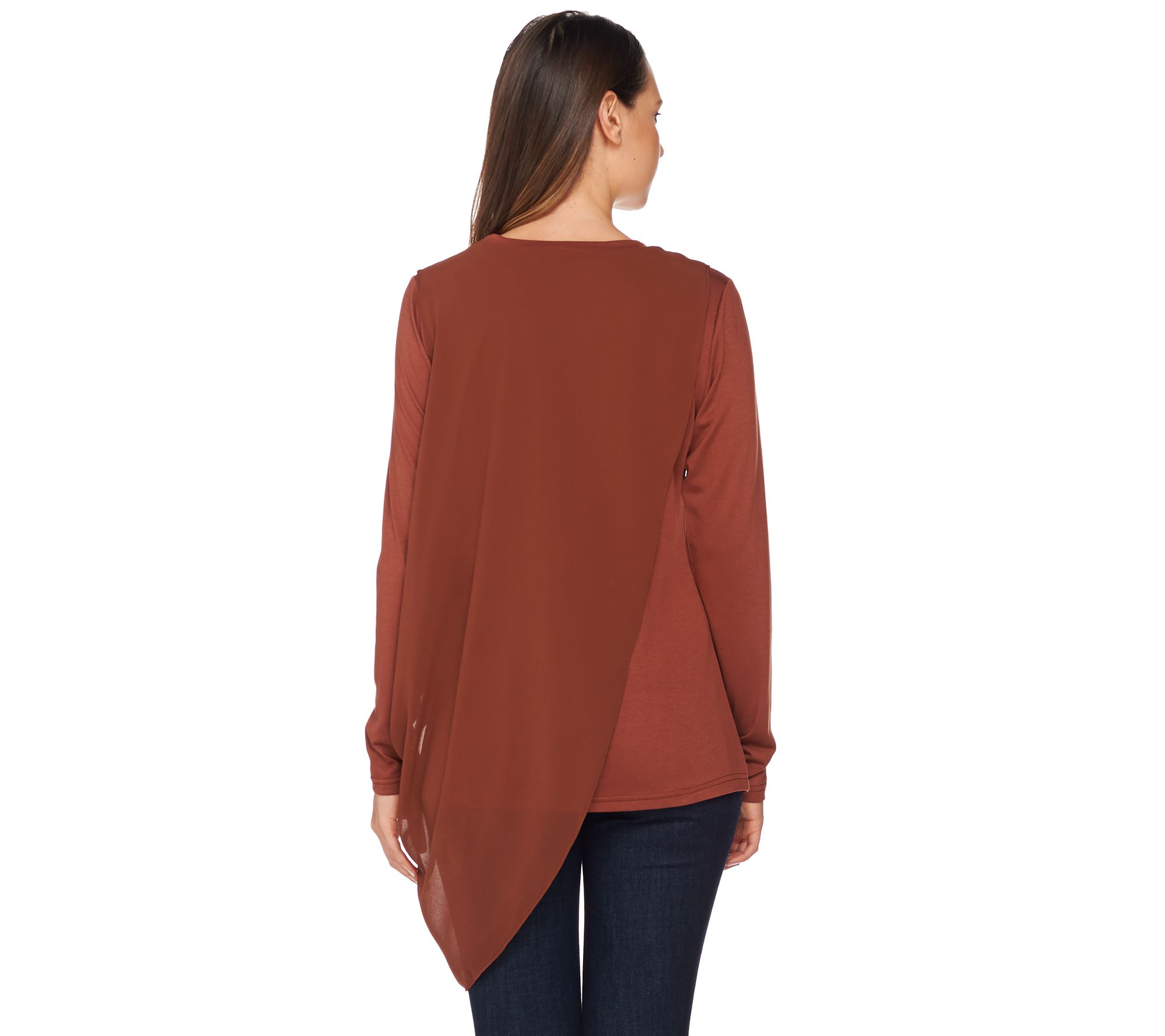 Lisa Rinna Collection Long Sleeve Knit Top with Chiffon Overlay - QVC.com