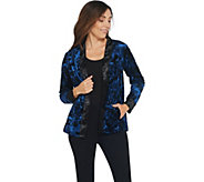 "As Is" Bob Mackie Crushed Velvet Abstract RoseWoven Cardigan - A344973
