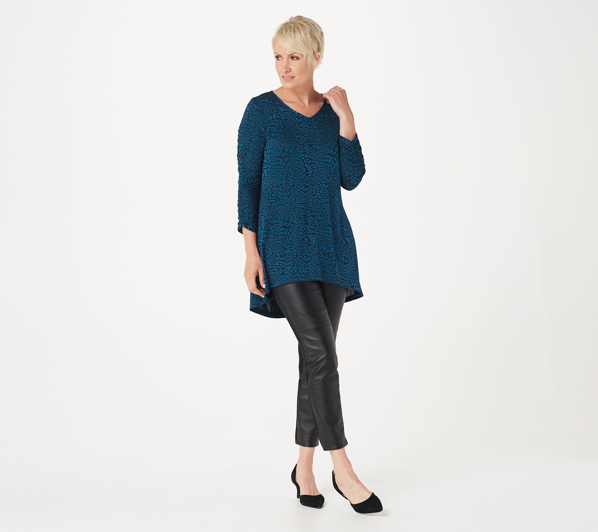 Dennis Basso Jacquard Knit Tunic with Ruched Sleeve Detail - QVC.com