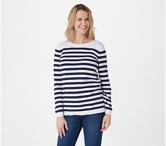 Susan Graver Striped Sweater with Back Button Detail