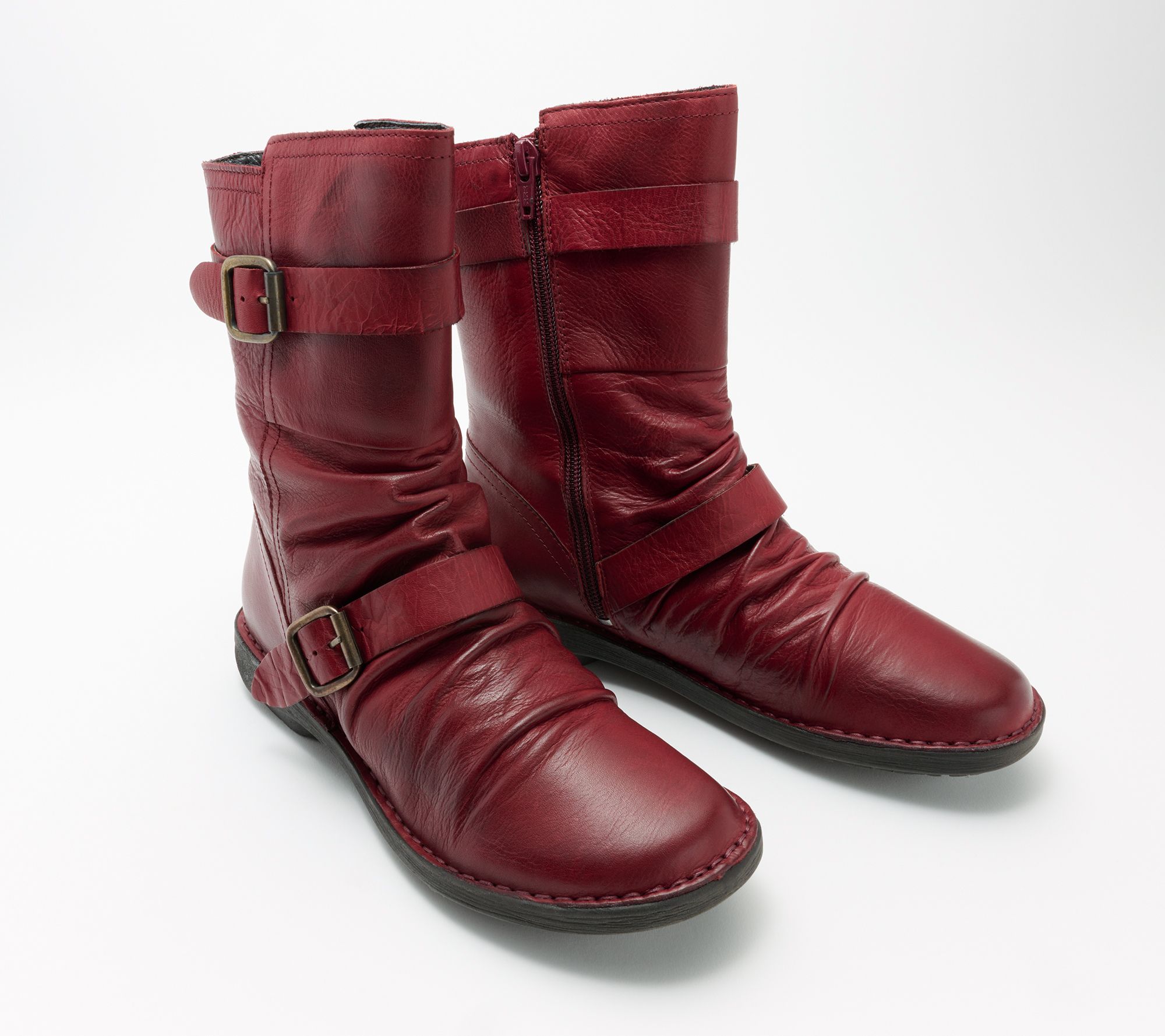 Miz Mooz Leather Buckled Mid Boots Pasha QVC