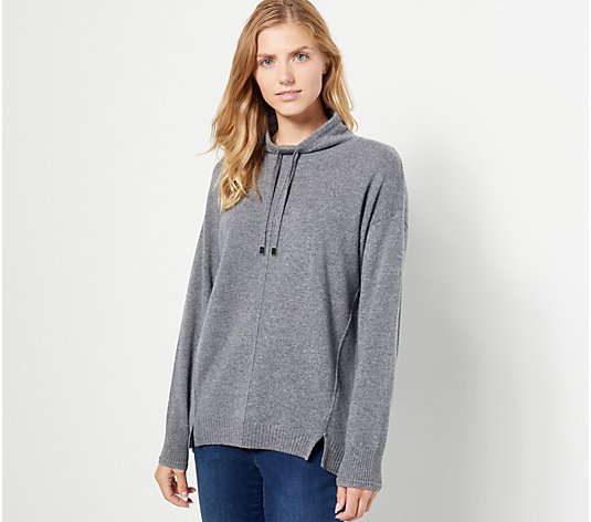 Isaac Mizrahi Live! Cashmere Funnel Neck Sweater with Forward Seams