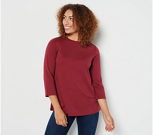 Isaac Mizrahi Live! Essential Pima Cotton Swing Top with 3/4 Sleeves