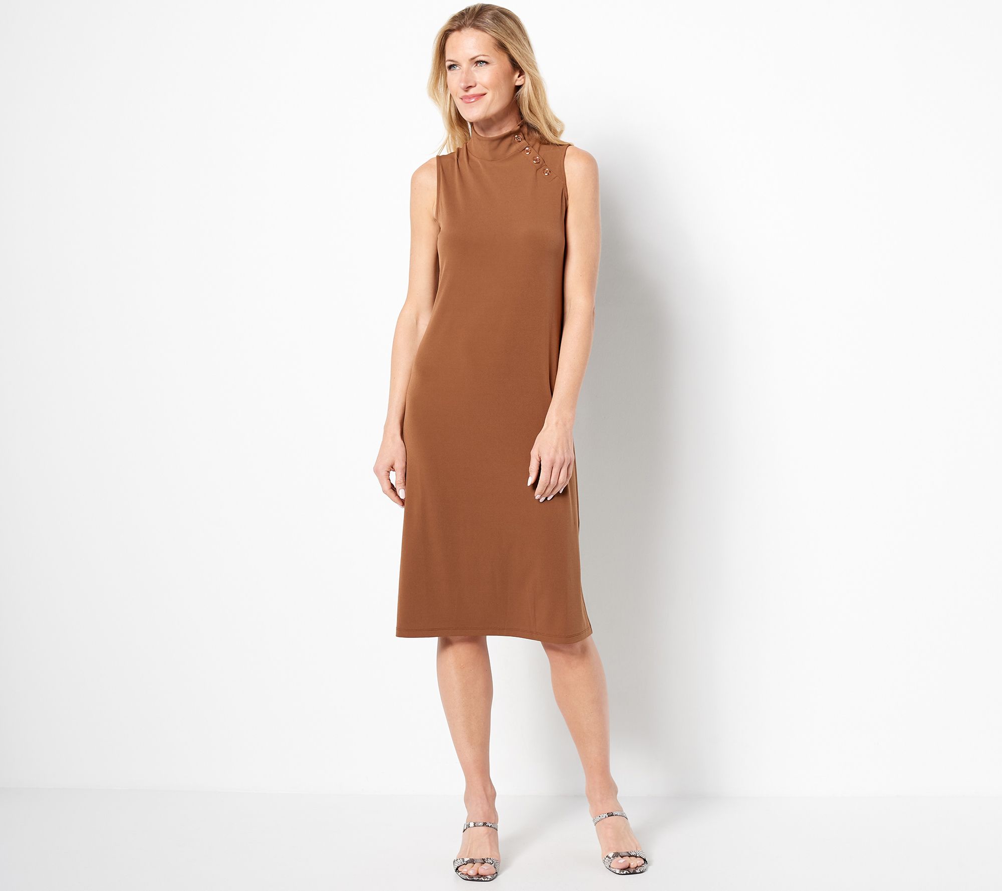 Susan Graver Petite Modern Essentials Liquid Knit Mock Neck Dress