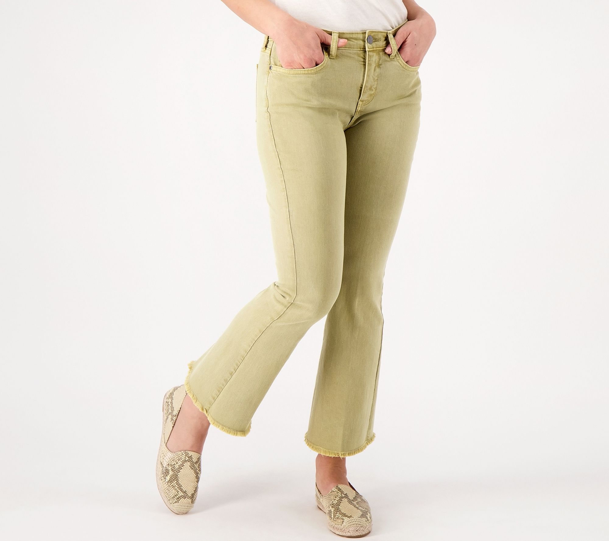 NYDJ Ava Daring Ankle Flare Jeans with Fray Hem- Olive Oil 